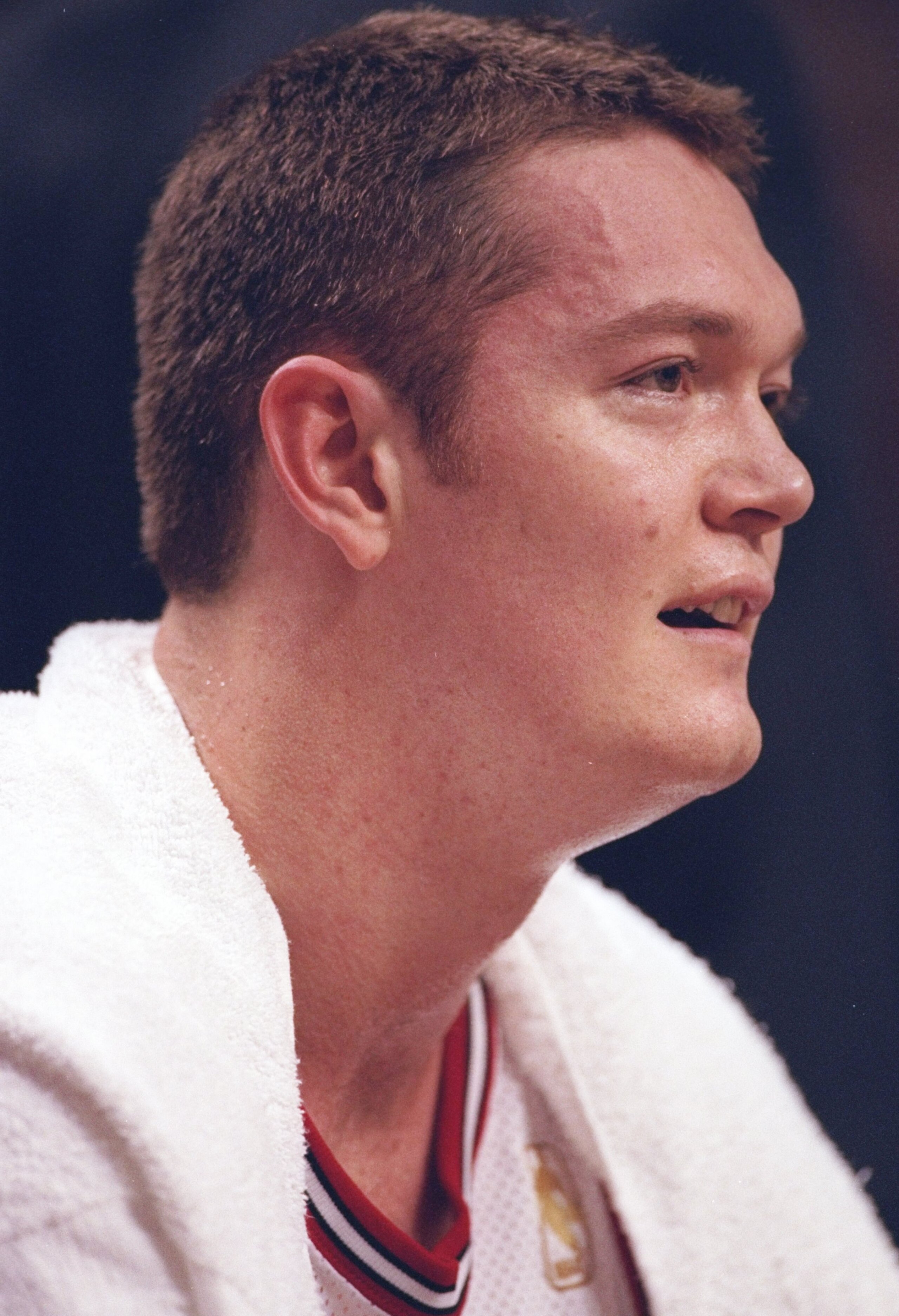 5 Nov 1996:  Center Luc Longley of the Chicago Bulls sits on the bench during a game against the Vancouver Grizzlies at the United Center in Chicago, Illinois.  The Bulls won the game 96-73. Mandatory Credit: Jonathan Daniel  /Allsport