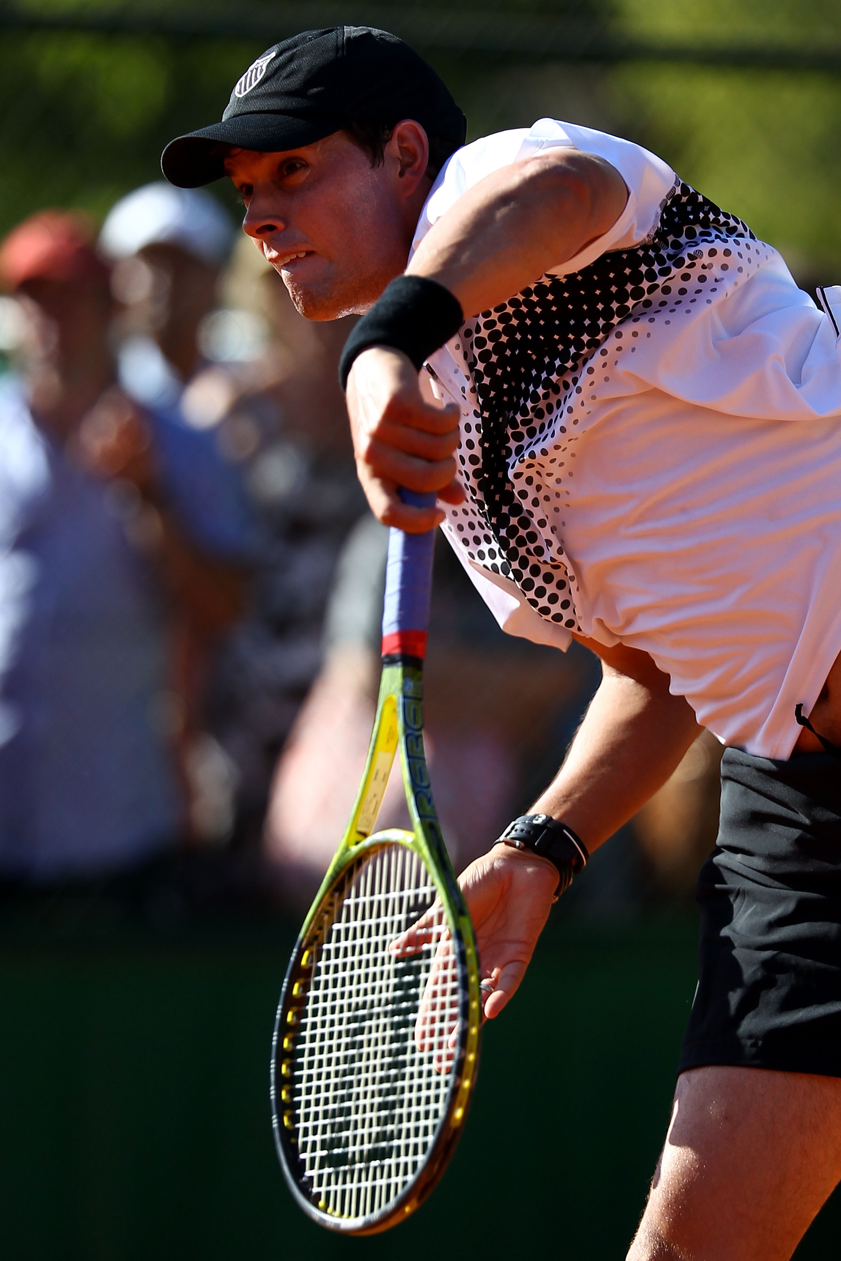 PARIS, FRANCE - MAY 25:  Bob Bryan of USA serves during the men's doubles round one match between Bob Bryan and Mike Bryan of USA and Santiago Giraldo of Columbia and Pere Riba of Spain on day four of the French Open at Roland Garros on May 25, 2011 in Pa