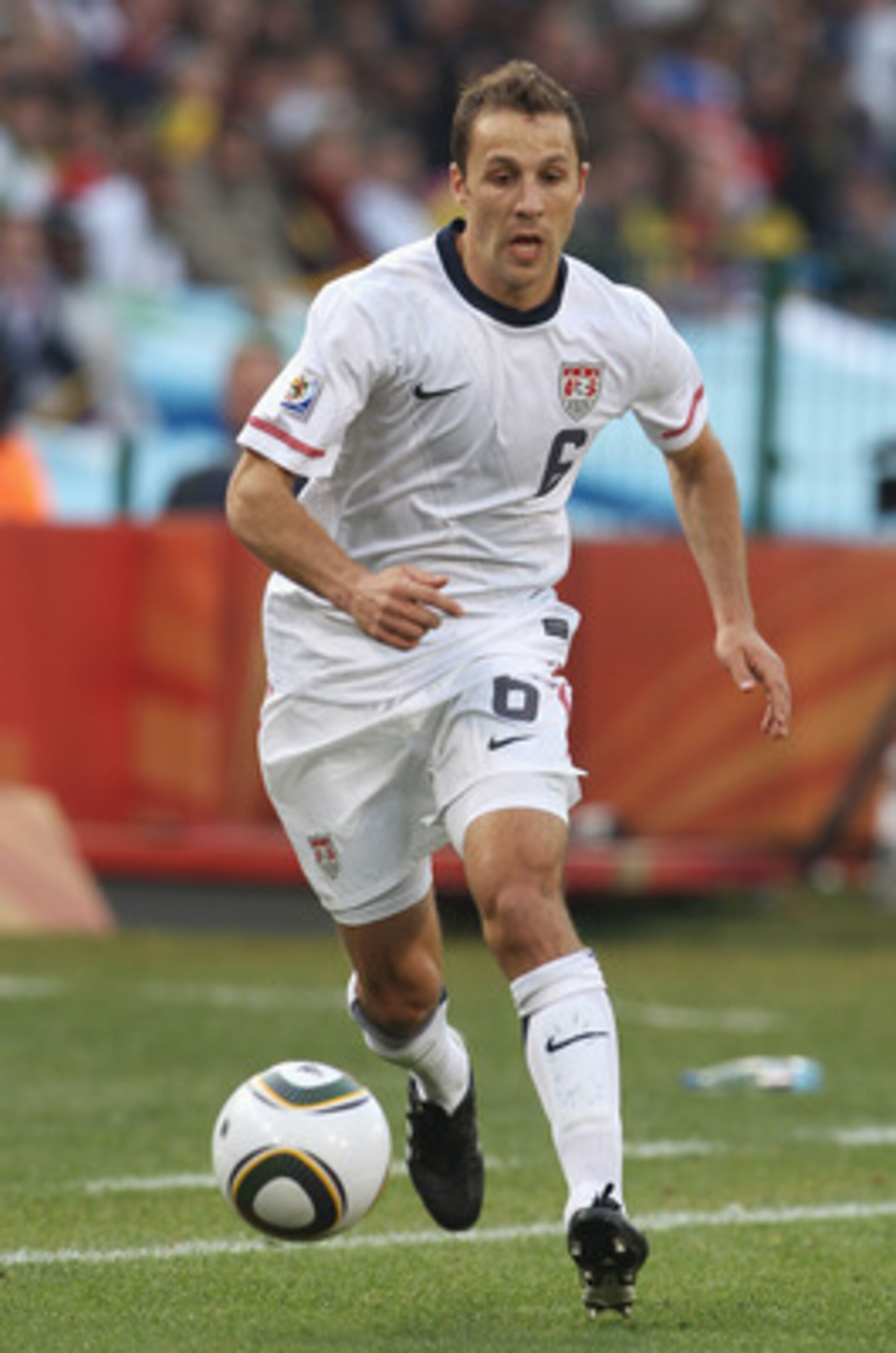 PRETORIA, SOUTH AFRICA - JUNE 23:  Steve Cherundolo of the United States runs with the ball during the 2010 FIFA World Cup South Africa Group C match between USA and Algeria at the Loftus Versfeld Stadium on June 23, 2010 in Tshwane/Pretoria, South Africa