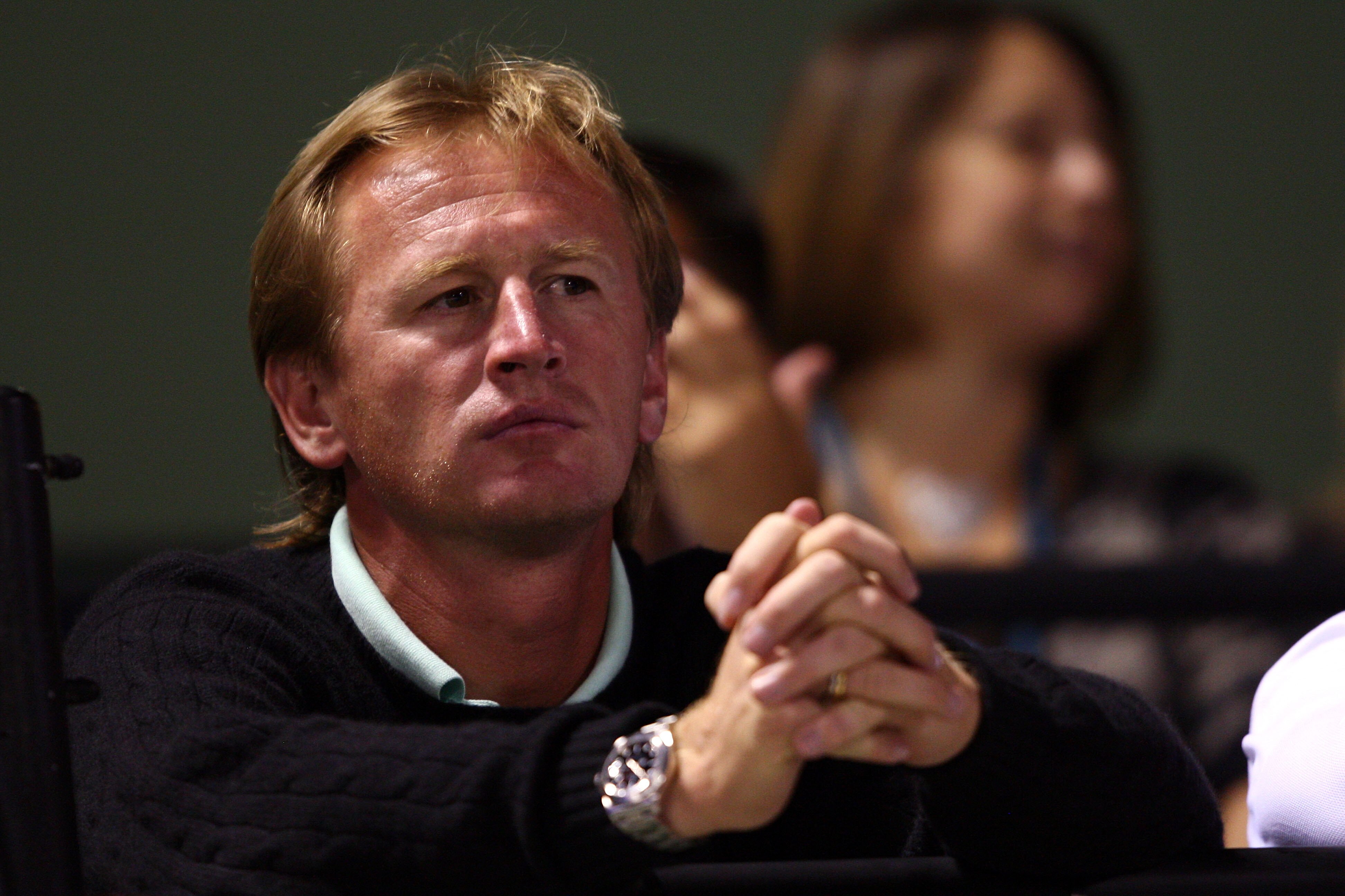 KEY BISCAYNE, FL - MARCH 30:  Peter Korda watches as Fernando Gonzalez of Chile plays against Radek Stepanek of the Czech Republic during day eight of the Sony Ericsson Open at the Crandon Park Tennis Center on March 30, 2009 in Key Biscayne, Florida.  (P