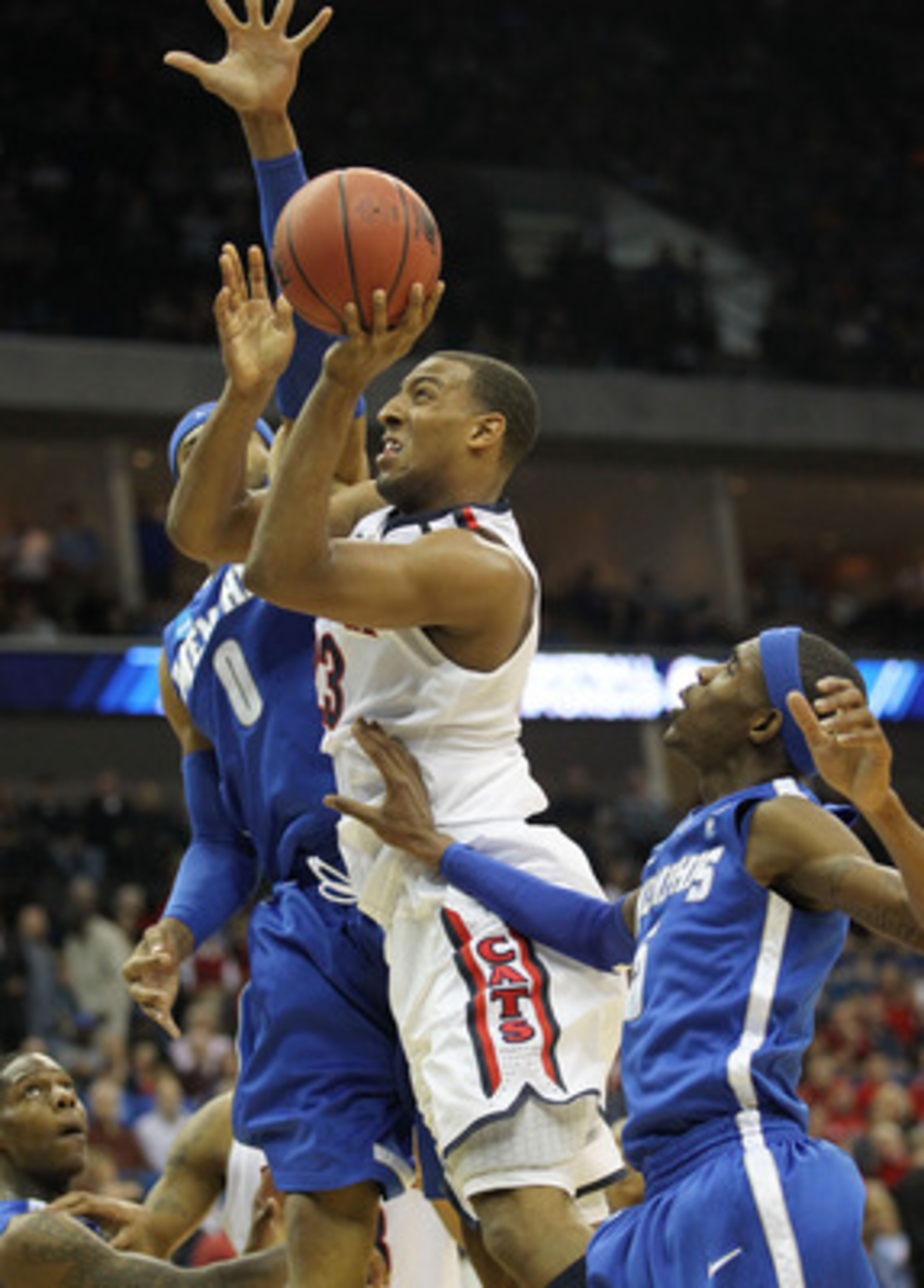 TULSA, OK - MARCH 18:  Derrick Williams #23 of the Arizona Wildcats goes up for a shot against the Memphis Tigers during the second round game of the 2011 NCAA men's basketball tournament at BOK Center on March 18, 2011 in Tulsa, Oklahoma.  (Photo by Rona