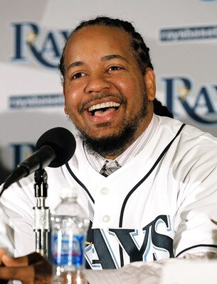 ST PETERSBURG, FL - FEBRUARY 01:  Manny Ramirez #24 of the Tampa Bay Rays talks with reporters at a press conference at Tropicana Field on February 1, 2011 in St Petersburg, Florida.  (Photo by J. Meric/Getty Images)
