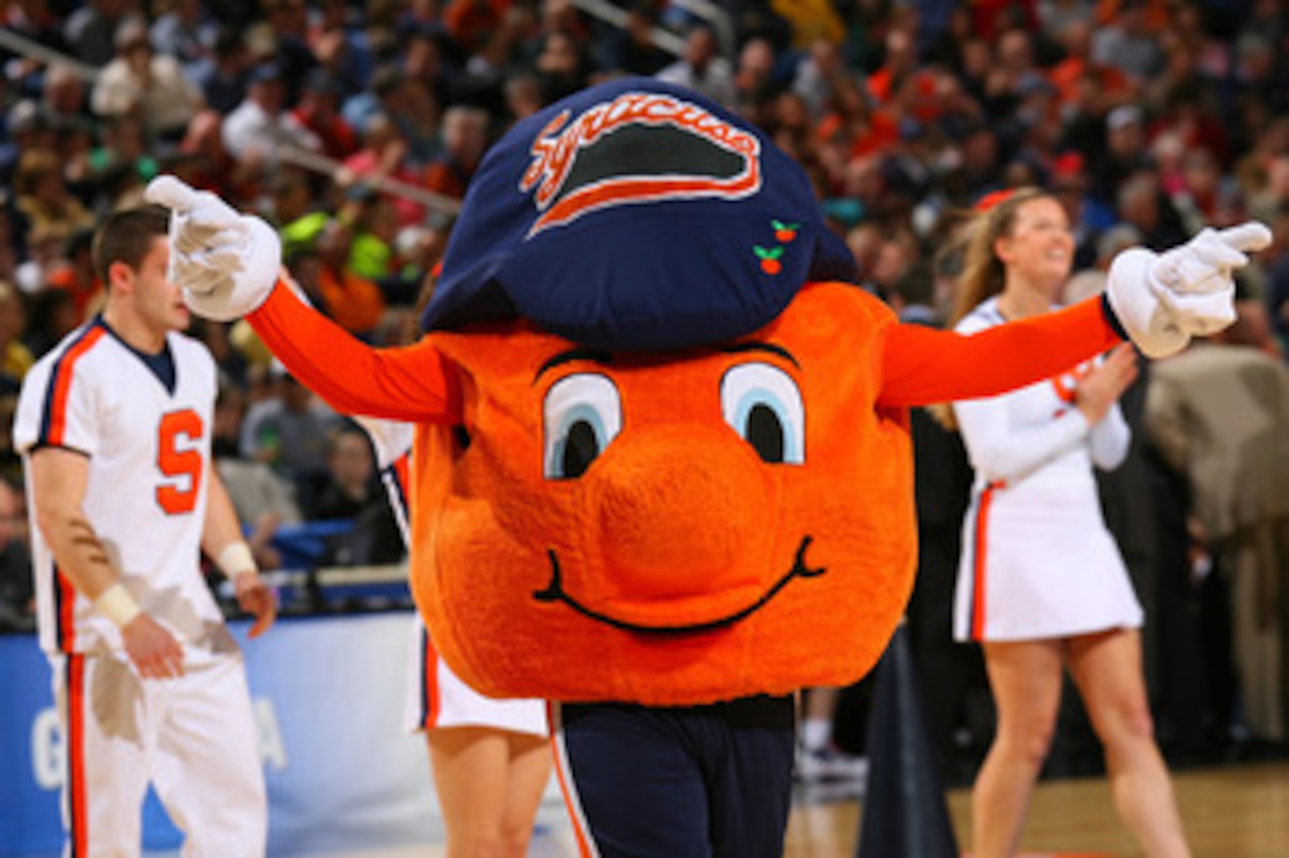 BUFFALO, NY - MARCH 21: The Syracuse Orange mascot performs during the second round of the 2010 NCAA men's basketball tournament at HSBC Arena at HSBC Arena on March 21, 2010 in Buffalo, New York. (Photo by Rick Stewart/Getty Images) BUFFALO, NY - MARCH 21: The Syracuse Orange mascot performs during the second round of the 2010 NCAA men's basketball tournament at HSBC Arena at HSBC Arena on March 21, 2010 in Buffalo, New York. (Photo by Rick Stewart/Getty Images)