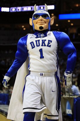 CHARLOTTE, NC - MARCH 20:  The Duke Blue Devils mascot performs while the Blue Devils take on the Michigan Wolverines during the third round of the 2011 NCAA men's basketball tournament at Time Warner Cable Arena on March 20, 2011 in Charlotte, North Caro