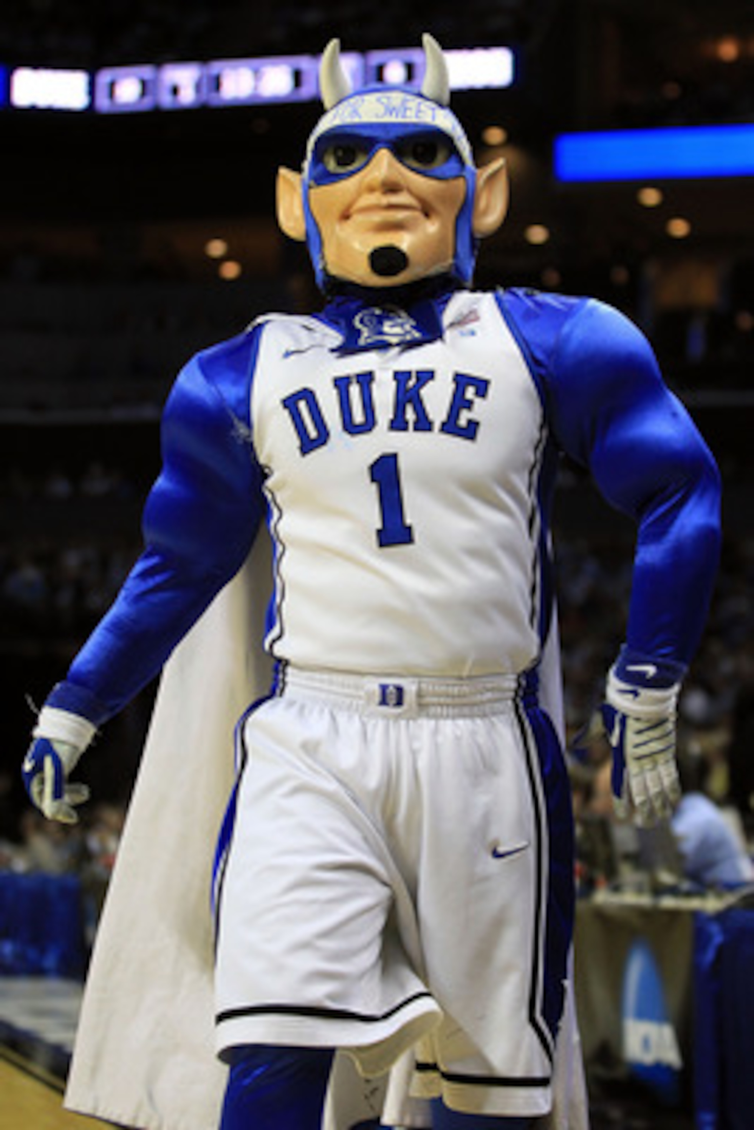 CHARLOTTE, NC - MARCH 20: The Duke Blue Devils mascot performs while the Blue Devils take on the Michigan Wolverines during the third round of the 2011 NCAA men's basketball tournament at Time Warner Cable Arena on March 20, 2011 in Charlotte, North Caro CHARLOTTE, NC - MARCH 20: The Duke Blue Devils mascot performs while the Blue Devils take on the Michigan Wolverines during the third round of the 2011 NCAA men's basketball tournament at Time Warner Cable Arena on March 20, 2011 in Charlotte, North Caro