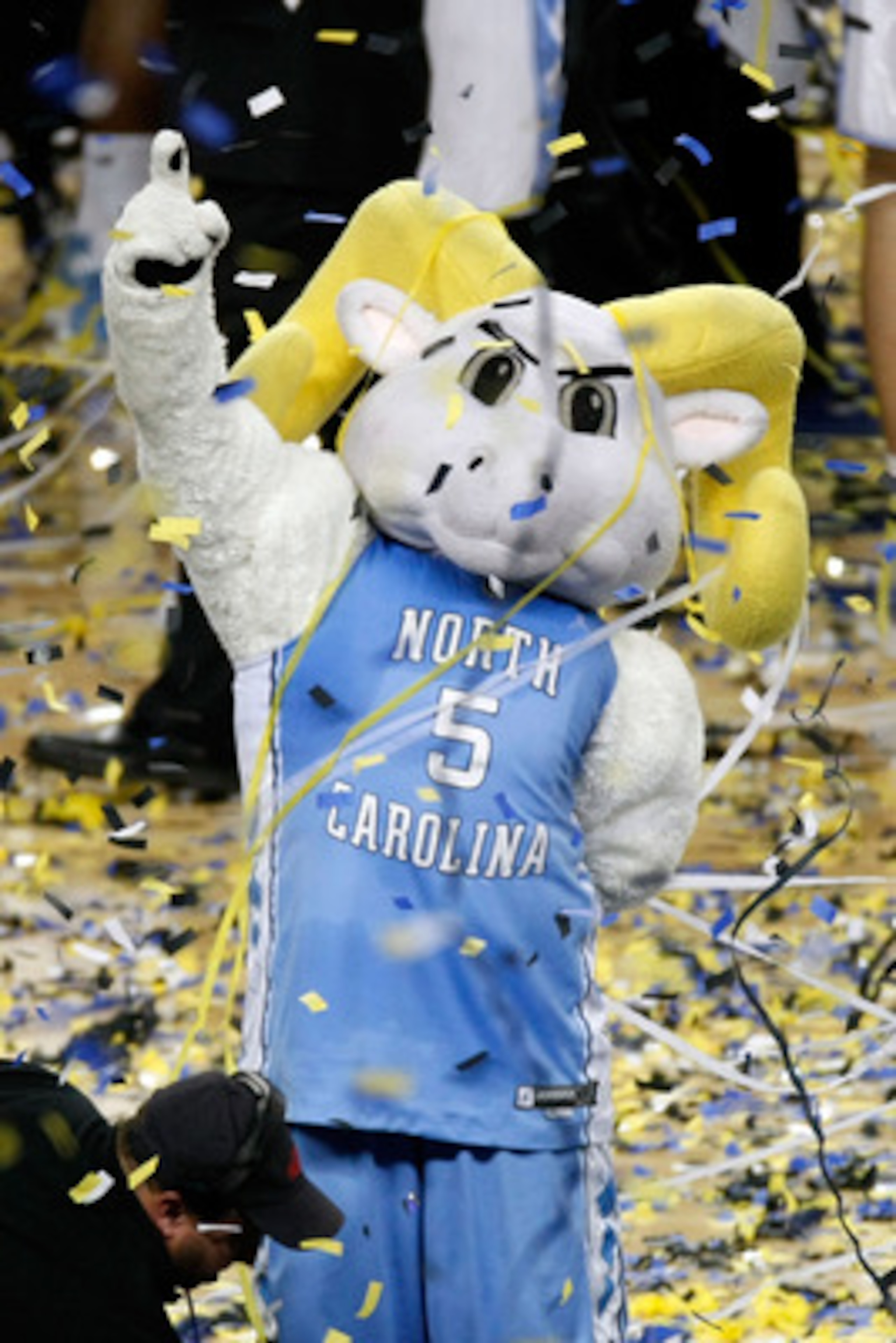 DETROIT - APRIL 06: The North Carolina Tar Heels mascot celebrates after the Tar Heels defeated the Michigan State Spartans 89-72 during the 2009 NCAA Division I Men's Basketball National Championship game at Ford Field on April 6, 2009 in Detroit, Michi DETROIT - APRIL 06: The North Carolina Tar Heels mascot celebrates after the Tar Heels defeated the Michigan State Spartans 89-72 during the 2009 NCAA Division I Men's Basketball National Championship game at Ford Field on April 6, 2009 in Detroit, Michi