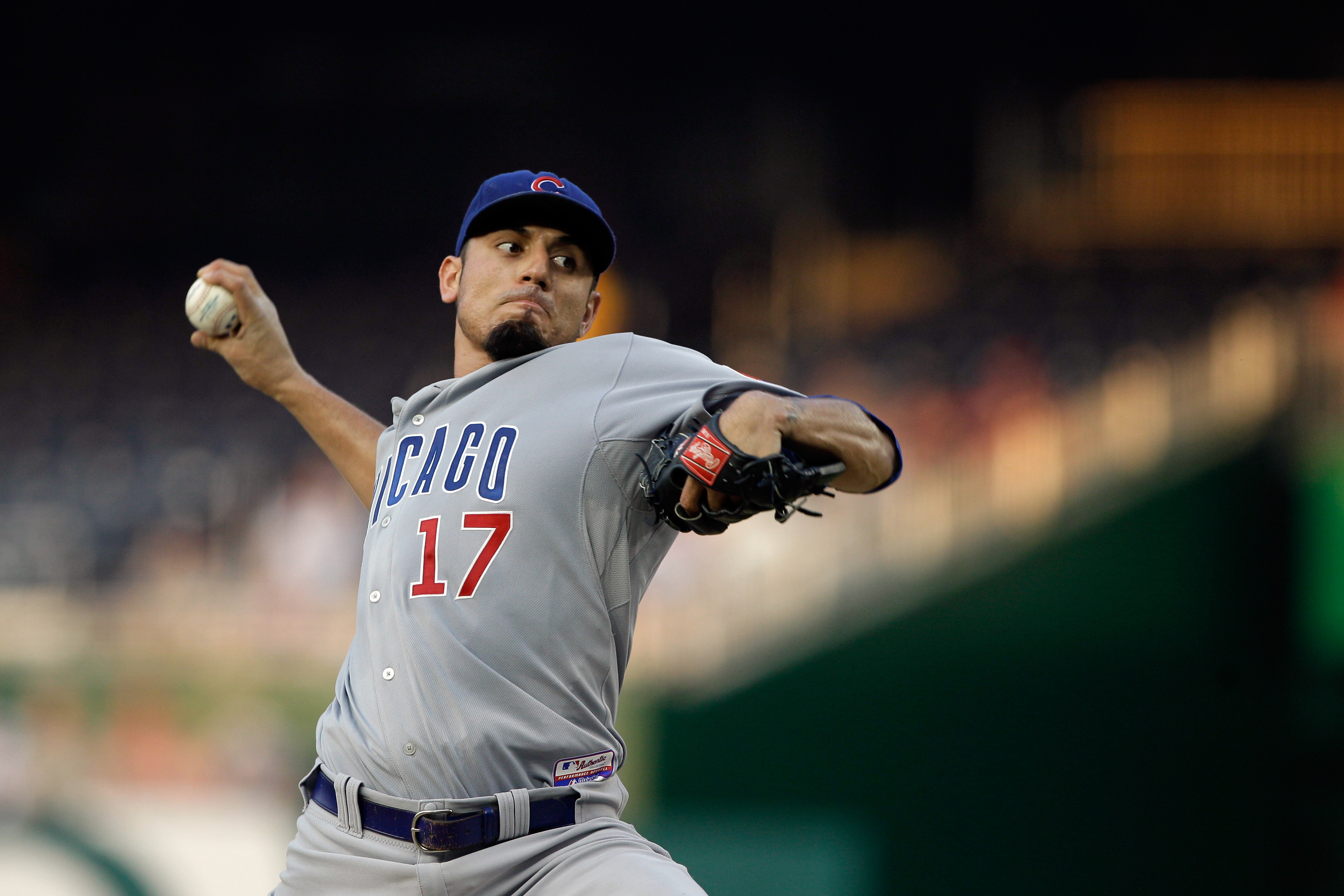 WASHINGTON, DC - JULY 07: Starting pitcher Matt Garza #17 of the Chicago Cubs delivers to a Washington Nationals batter at Nationals Park on July 7, 2011 in Washington, DC. (Photo by Rob Carr/Getty Images)