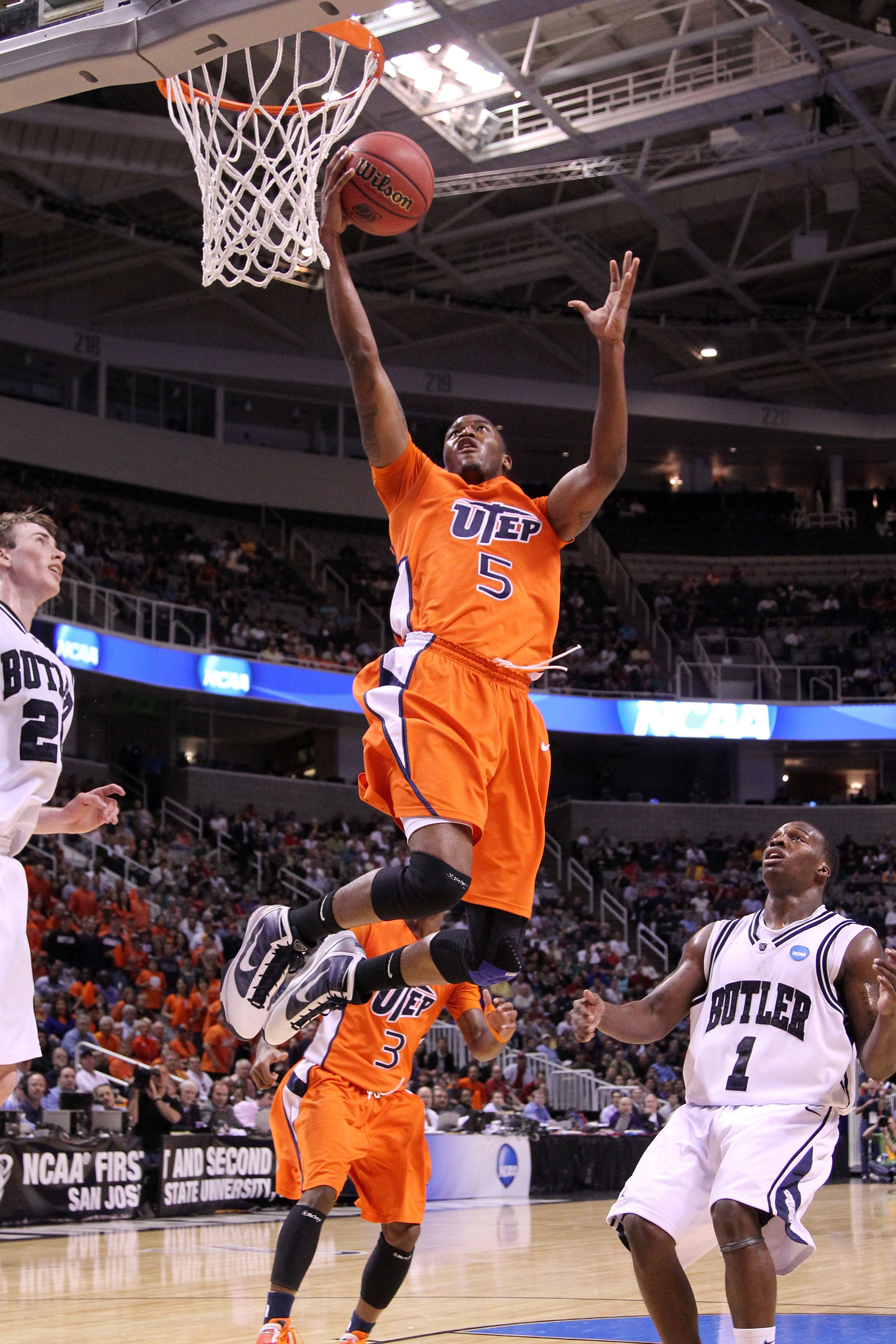 SAN JOSE, CA - MARCH 18:  Guard Julyan Stone #5 of the UTEP Miners takes a shot against the Butler Bulldogs during the first round of the 2010 NCAA men's basketball tournament at HP Pavilion on March 18, 2010 in San Jose, California.  (Photo by Jed Jacobs