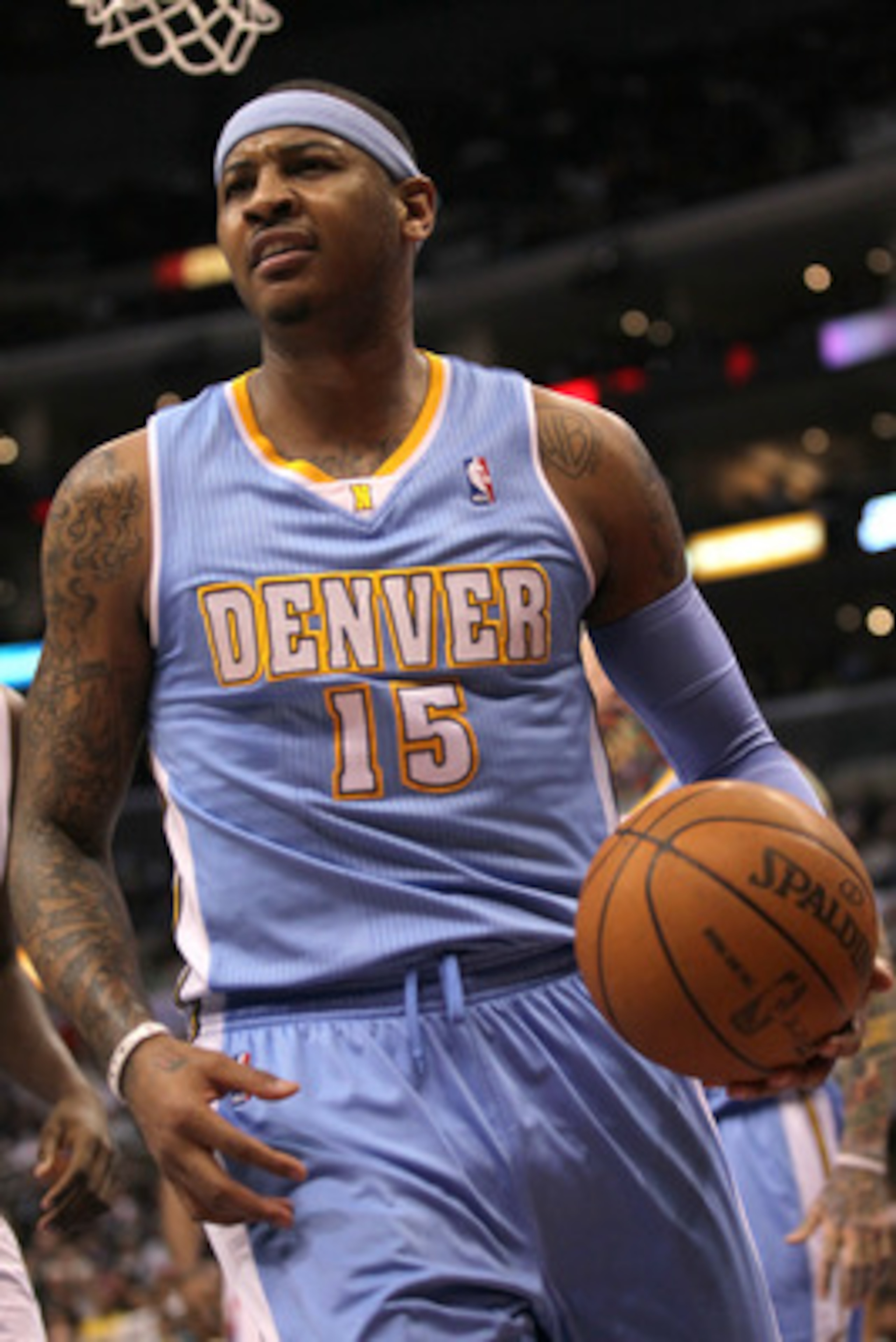 LOS ANGELES, CA - JANUARY 05: Carmelo Anthony #15 of the Denver Nuggets reacts in the game against the Los Angeles Clippers at Staples Center on January 5, 2011 in Los Angeles, California. The Clippers won 106-93. NOTE TO USER: User expressly acknowle LOS ANGELES, CA - JANUARY 05: Carmelo Anthony #15 of the Denver Nuggets reacts in the game against the Los Angeles Clippers at Staples Center on January 5, 2011 in Los Angeles, California. The Clippers won 106-93. NOTE TO USER: User expressly acknowle