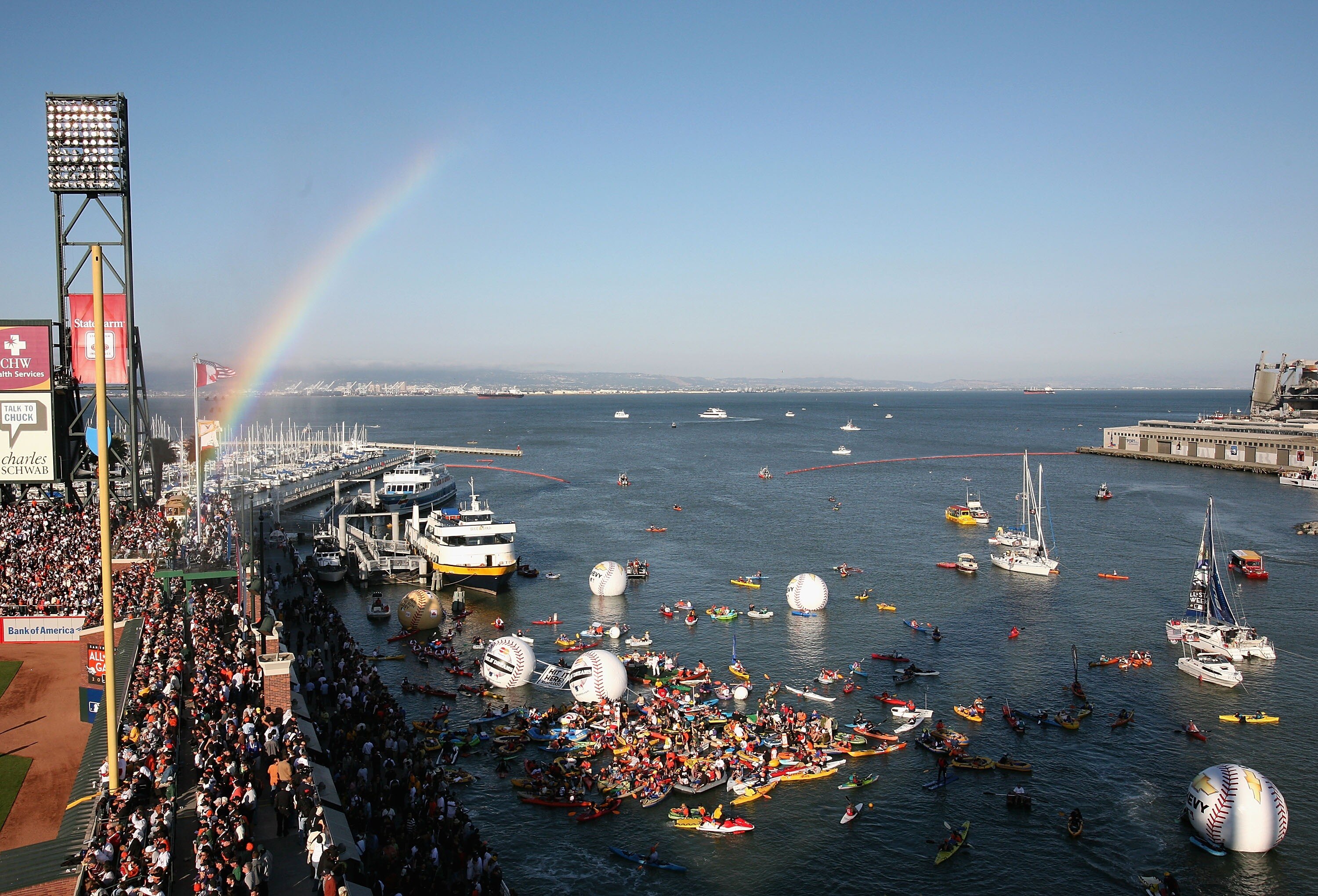 SAN FRANCISCO - JULY 09:  Fans fill McCovey Cove as the American League and National League All-Stars compete in the 78th Major League Baseball All-Star Home Run Derby at AT&T Park on July 9, 2007 in San Francisco, California.  (Photo by Jed Jacobsohn/Get