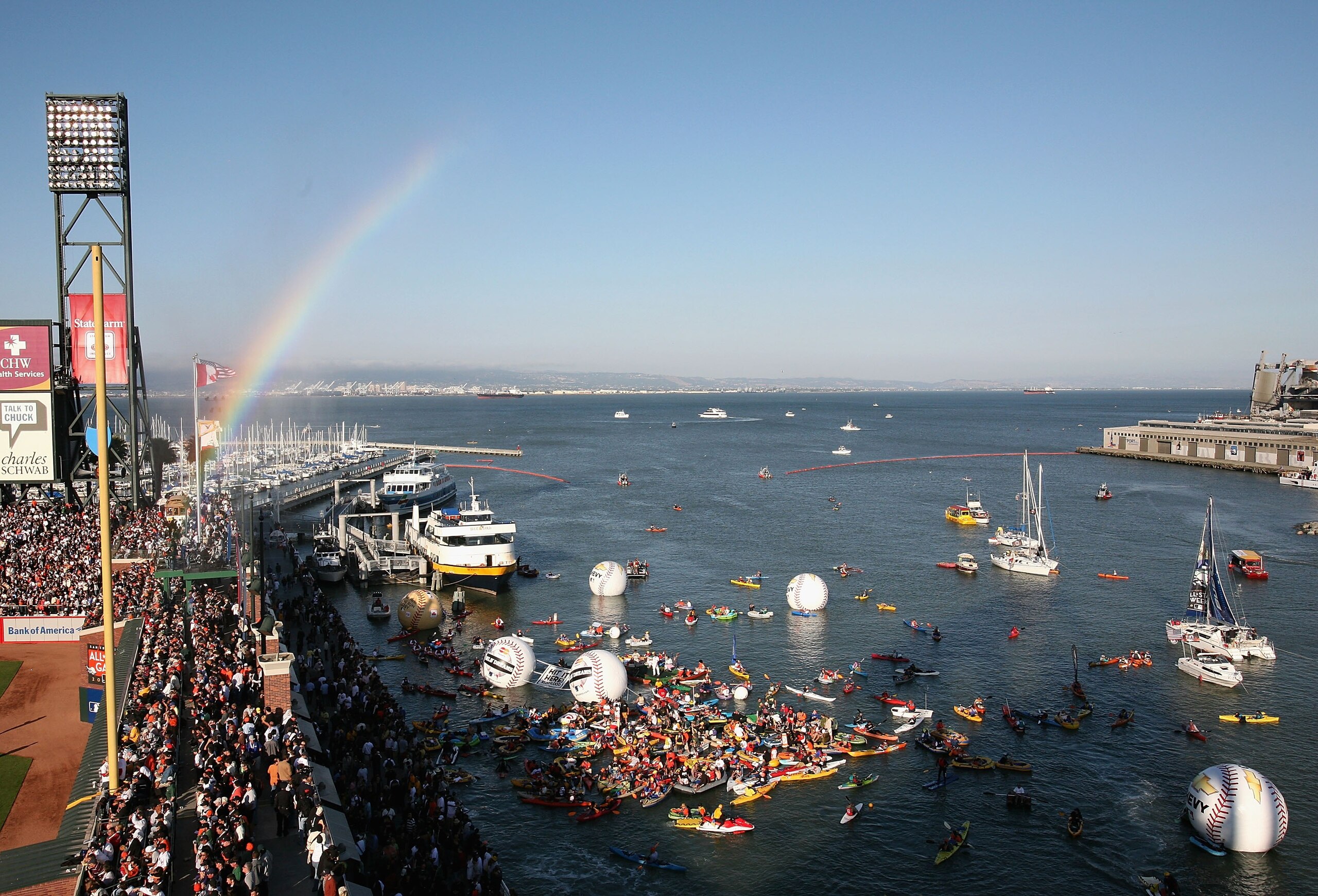 SAN FRANCISCO - JULY 09:  Fans fill McCovey Cove as the American League and National League All-Stars compete in the 78th Major League Baseball All-Star Home Run Derby at AT&T Park on July 9, 2007 in San Francisco, California.  (Photo by Jed Jacobsohn/Get