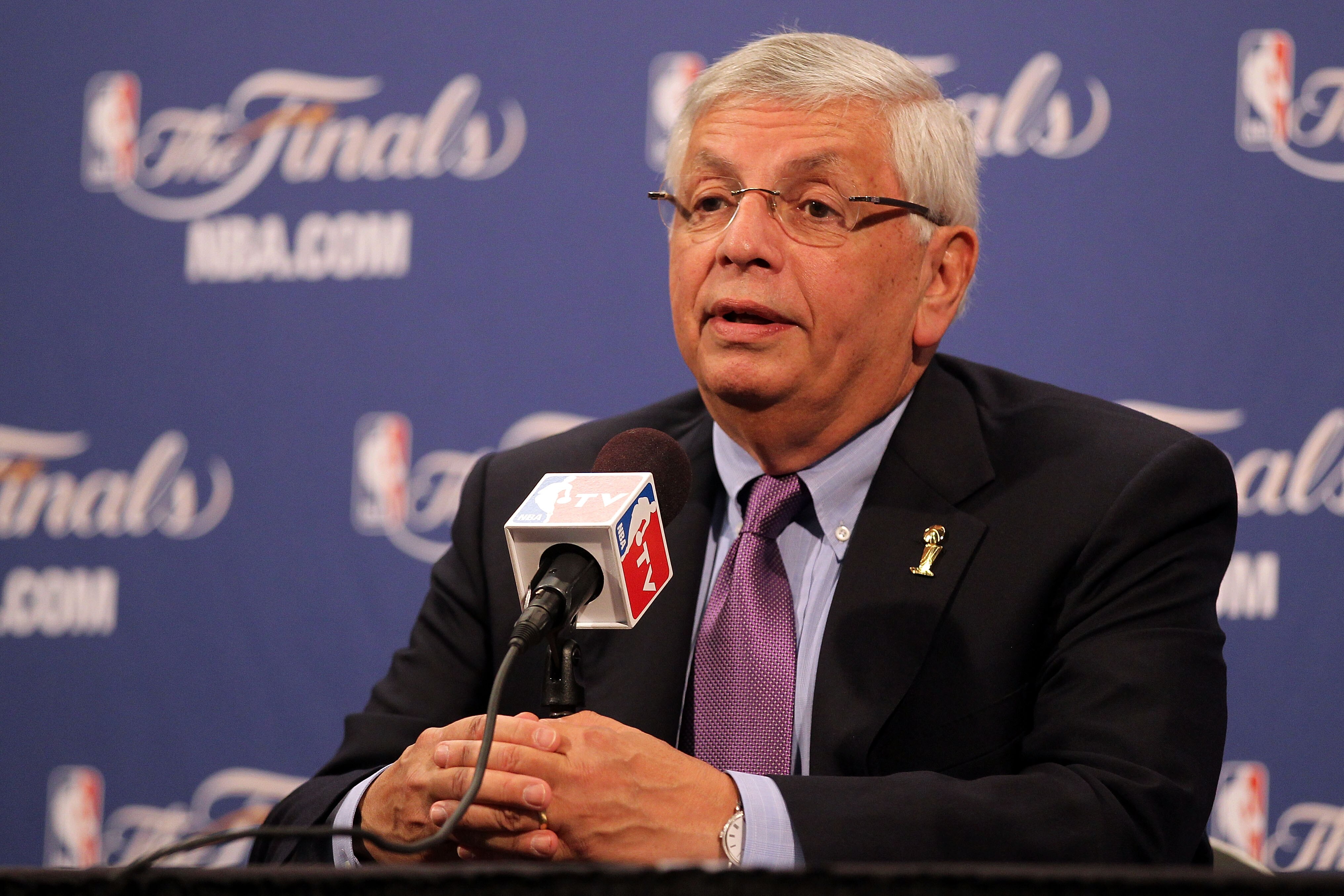 MIAMI, FL - MAY 31:  NBA Commissioner David Stern answers questions from the media during a press conference prior to the Miami Heat hosting the Dallas Mavericks in Game One of the 2011 NBA Finals at American Airlines Arena on May 31, 2011 in Miami, Flori