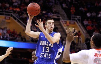 CLEVELAND, OH - MARCH 18:  Jake Odum #13 of the Indiana State Sycamores looks to pass against the Syracuse Orange during the second round of the 2011 NCAA men's basketball tournament at Quicken Loans Arena on March 18, 2011 in Cleveland, Ohio.  (Photo by