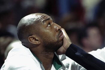SACRAMENTO, CA - FEBRUARY 20:  Vin Baker #42 of the Boston Celtics looks on during the NBA game against the Sacramento Kings at Arco Arena on February 20, 2003 in Sacramento, California.  The Kings won 105-83.  NOTE TO USER: User expressly acknowledges an