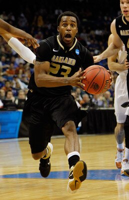 TULSA, OK - MARCH 18:  Reggie Hamilton #23 of the Oakland Golden Grizzlies drives with the ball against the Texas Longhorns during the second round of the 2011 NCAA men's basketball tournament at BOK Center on March 18, 2011 in Tulsa, Oklahoma.  (Photo by