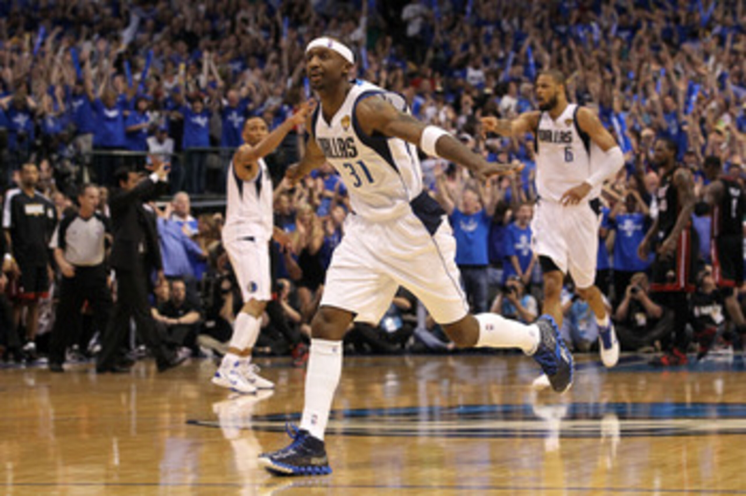 DALLAS, TX - JUNE 09:  Jason Terry #31 of the Dallas Mavericks reacts after he made a 3-point shot late in the fourth quarter against the Miami Heat in Game Five of the 2011 NBA Finals at American Airlines Center on June 9, 2011 in Dallas, Texas.  NOTE TO
