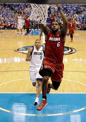 DALLAS, TX - JUNE 07:  LeBron James #6 of the Miami Heat dunks against the Dallas Mavericks  in Game Four of the 2011 NBA Finals at American Airlines Center on June 7, 2011 in Dallas, Texas. The Mavericks won 86-83. NOTE TO USER: User expressly acknowledg