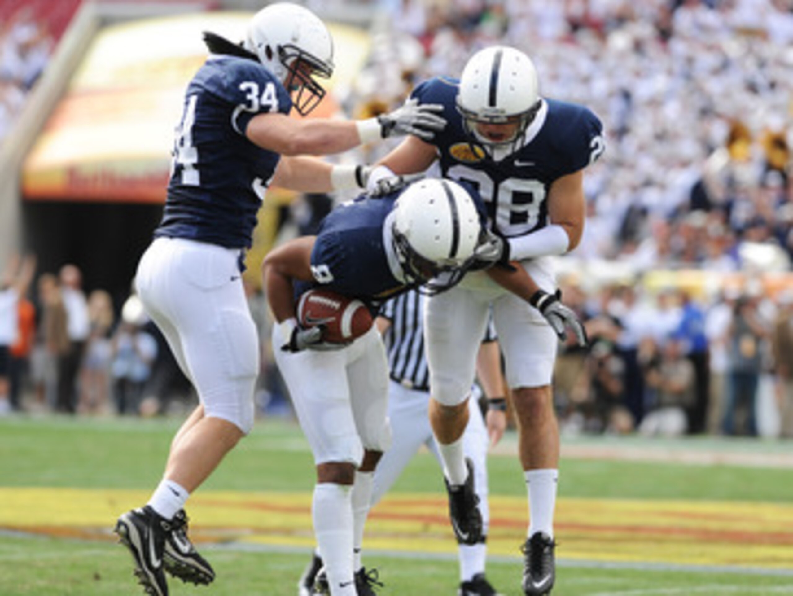 TAMPA, FL - JANUARY 1: Cornerback D'Anton Lynn #8 of the Penn State Nittany Lions intercepts a first-quarter pass against the Florida Gators January 1, 2011 in the 25th Outback Bowl at Raymond James Stadium in Tampa, Florida. (Photo by Al Messerschmidt/ TAMPA, FL - JANUARY 1: Cornerback D'Anton Lynn #8 of the Penn State Nittany Lions intercepts a first-quarter pass against the Florida Gators January 1, 2011 in the 25th Outback Bowl at Raymond James Stadium in Tampa, Florida. (Photo by Al Messerschmidt/