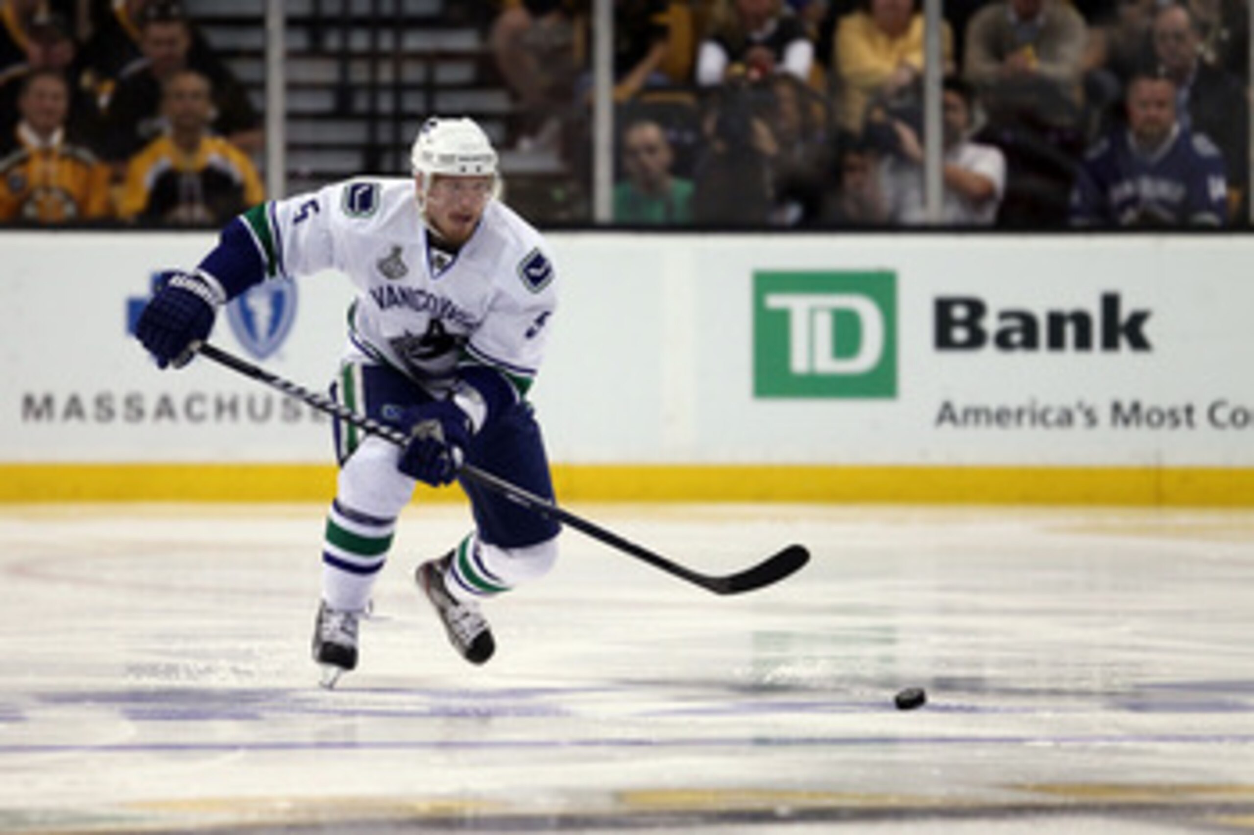 BOSTON, MA - JUNE 06: Christian Ehrhoff #5 of the Vancouver Canucks skates against the Boston Bruins during Game Three of the 2011 NHL Stanley Cup Final at TD Garden on June 6, 2011 in Boston, Massachusetts. (Photo by Elsa/Getty Images) BOSTON, MA - JUNE 06: Christian Ehrhoff #5 of the Vancouver Canucks skates against the Boston Bruins during Game Three of the 2011 NHL Stanley Cup Final at TD Garden on June 6, 2011 in Boston, Massachusetts. (Photo by Elsa/Getty Images)