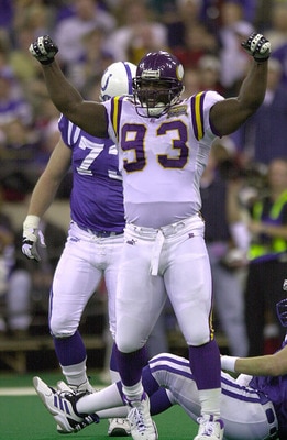 24 Dec 2000: John Randle #93 of the Minnesota Vikings celebrates after he pressured Indianapolis Colts'' quarterback Peyton Manning into throwing an incomplete pass during the first half at the RCA Dome in Indianapolis, Indiana. DIGITAL IMAGE. Mandatory C
