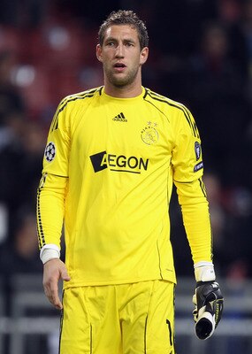 AMSTERDAM, NETHERLANDS - OCTOBER 19: AFC Ajax goalkeeper Maarten Stekelenburg looks on during the UEFA Champions League Group G match between AFC Ajax and AJ Auxerre at the Amsterdam ArenA on October 19, 2010 in Amsterdam, Netherlands.  (Photo by Bryn Len