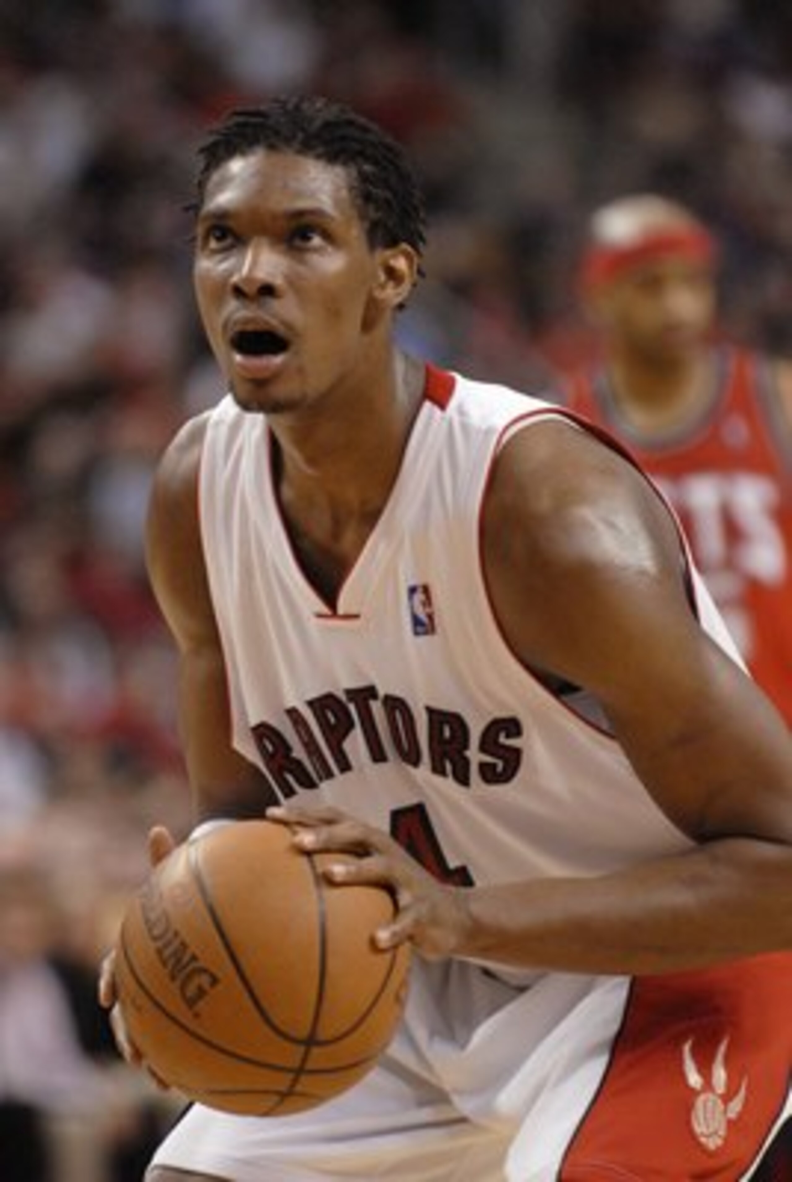 TORONTO- APRIL 24: Chris Bosh #4 of the Toronto Raptors shoots a free throw in Game Two of the Eastern Conference Quarterfinals against the New Jersey Nets during the 2007 NBA Playoffs at Air Canada Centre on April 24, 2007 in Toronto, Canada. The Rapto TORONTO- APRIL 24: Chris Bosh #4 of the Toronto Raptors shoots a free throw in Game Two of the Eastern Conference Quarterfinals against the New Jersey Nets during the 2007 NBA Playoffs at Air Canada Centre on April 24, 2007 in Toronto, Canada. The Rapto