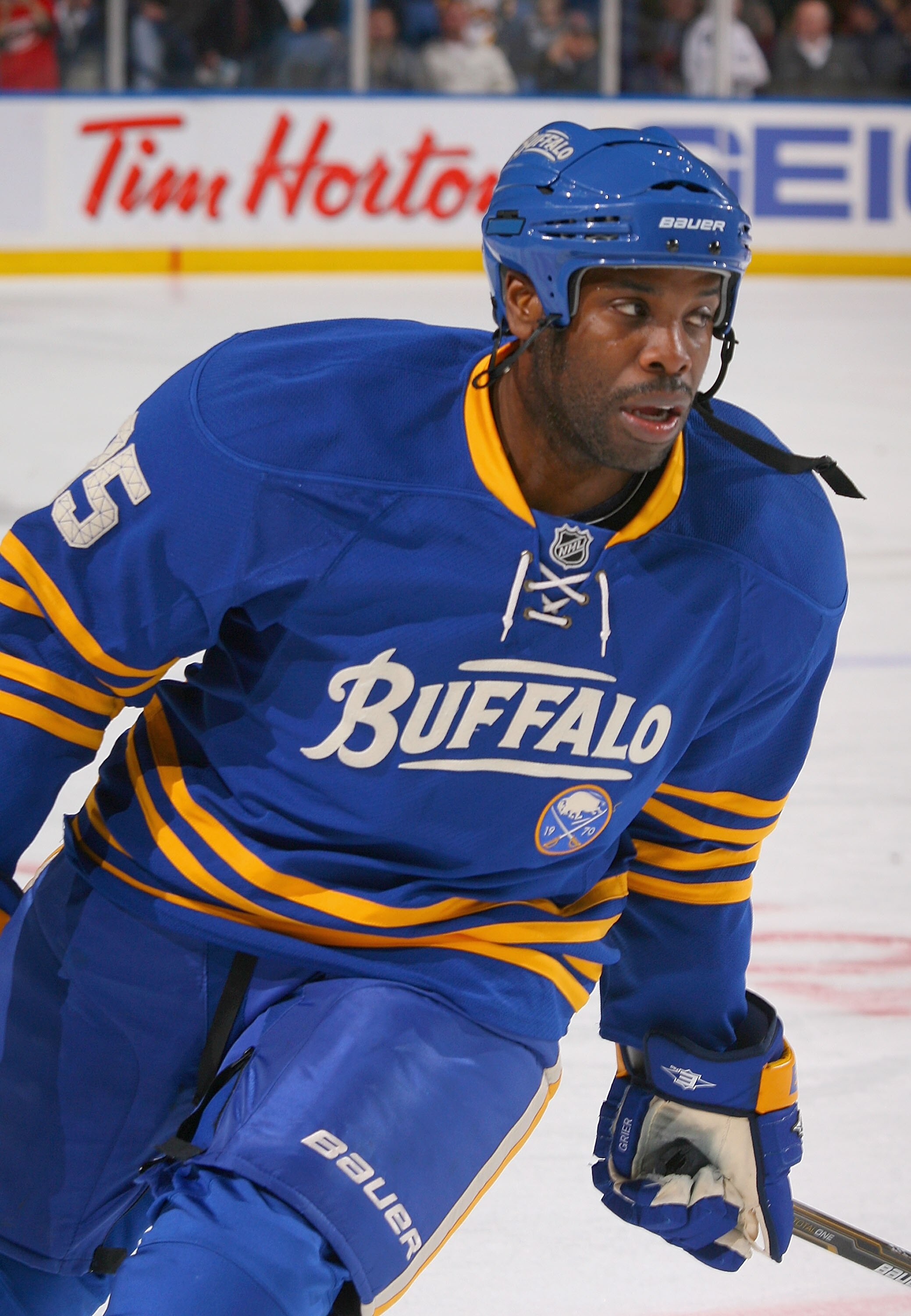BUFFALO, NY - MARCH 15: Michael Grier #25 of the Buffalo Sabres warms up prior to play against the Carolina Hurricanes at HSBC Arena on March 15, 2011 in Buffalo, New York. Carolina won 1-0.  (Photo by Rick Stewart/Getty Images)