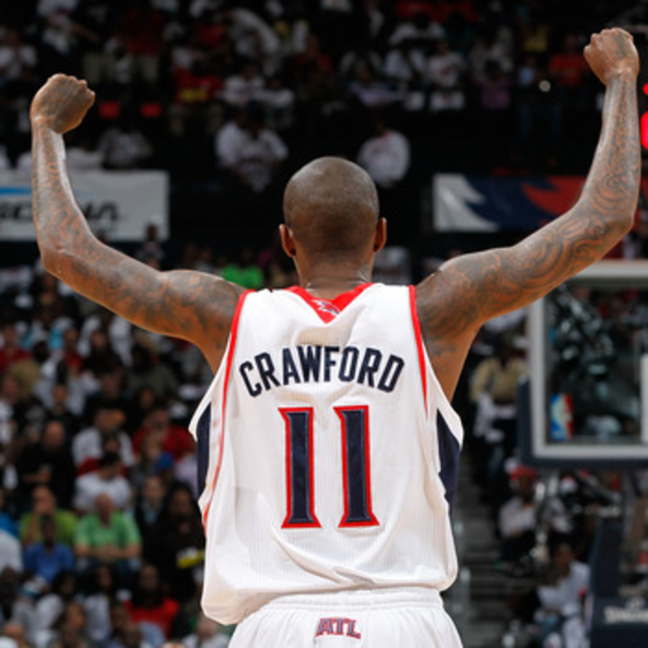 ATLANTA, GA - MAY 06:  Jamal Crawford #11 of the Atlanta Hawks against the Chicago Bulls in Game Three of the Eastern Conference Semifinals in the 2011 NBA Playoffs at Phillips Arena on May 6, 2011 in Atlanta, Georgia.  NOTE TO USER: User expressly acknow