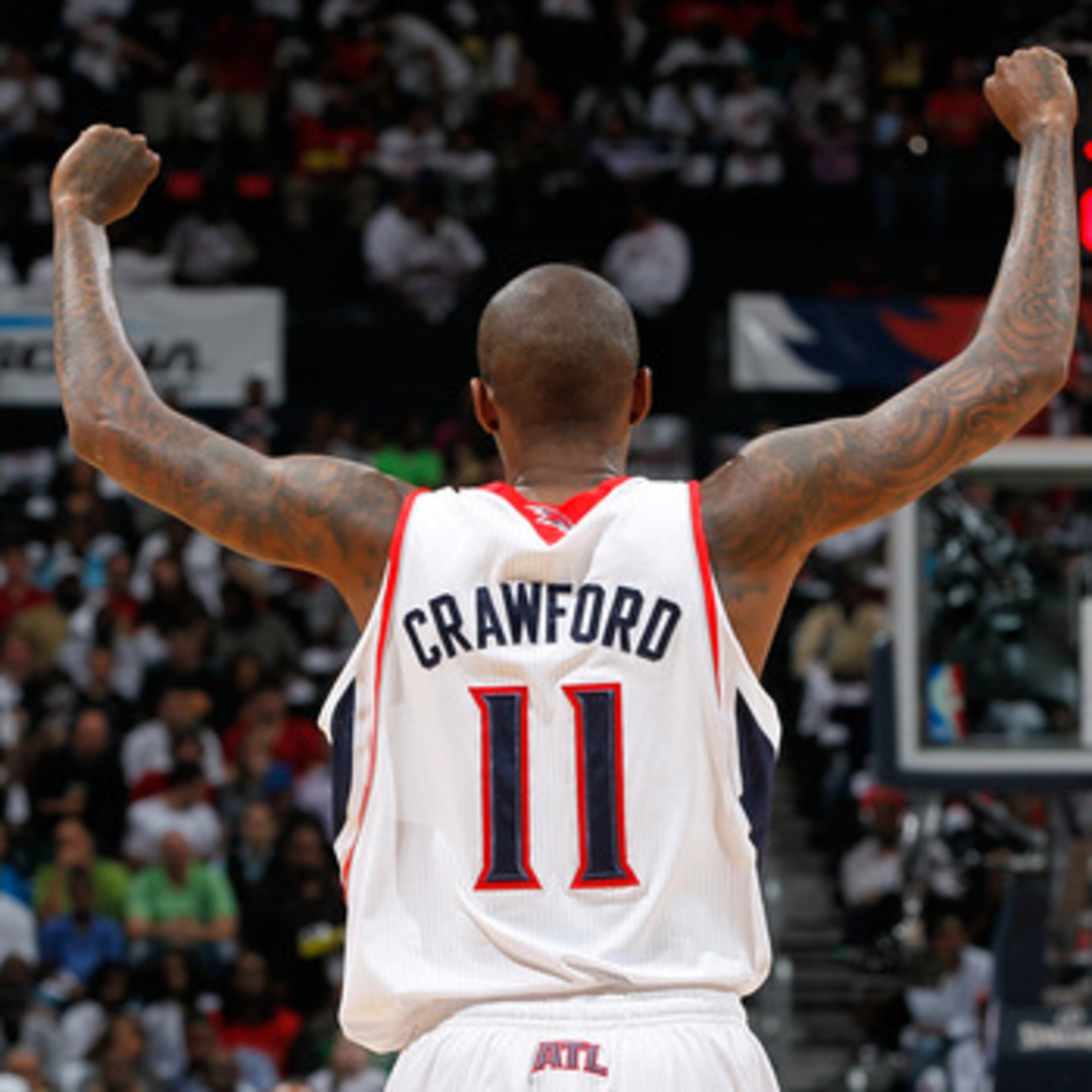 ATLANTA, GA - MAY 06:  Jamal Crawford #11 of the Atlanta Hawks against the Chicago Bulls in Game Three of the Eastern Conference Semifinals in the 2011 NBA Playoffs at Phillips Arena on May 6, 2011 in Atlanta, Georgia.  NOTE TO USER: User expressly acknow