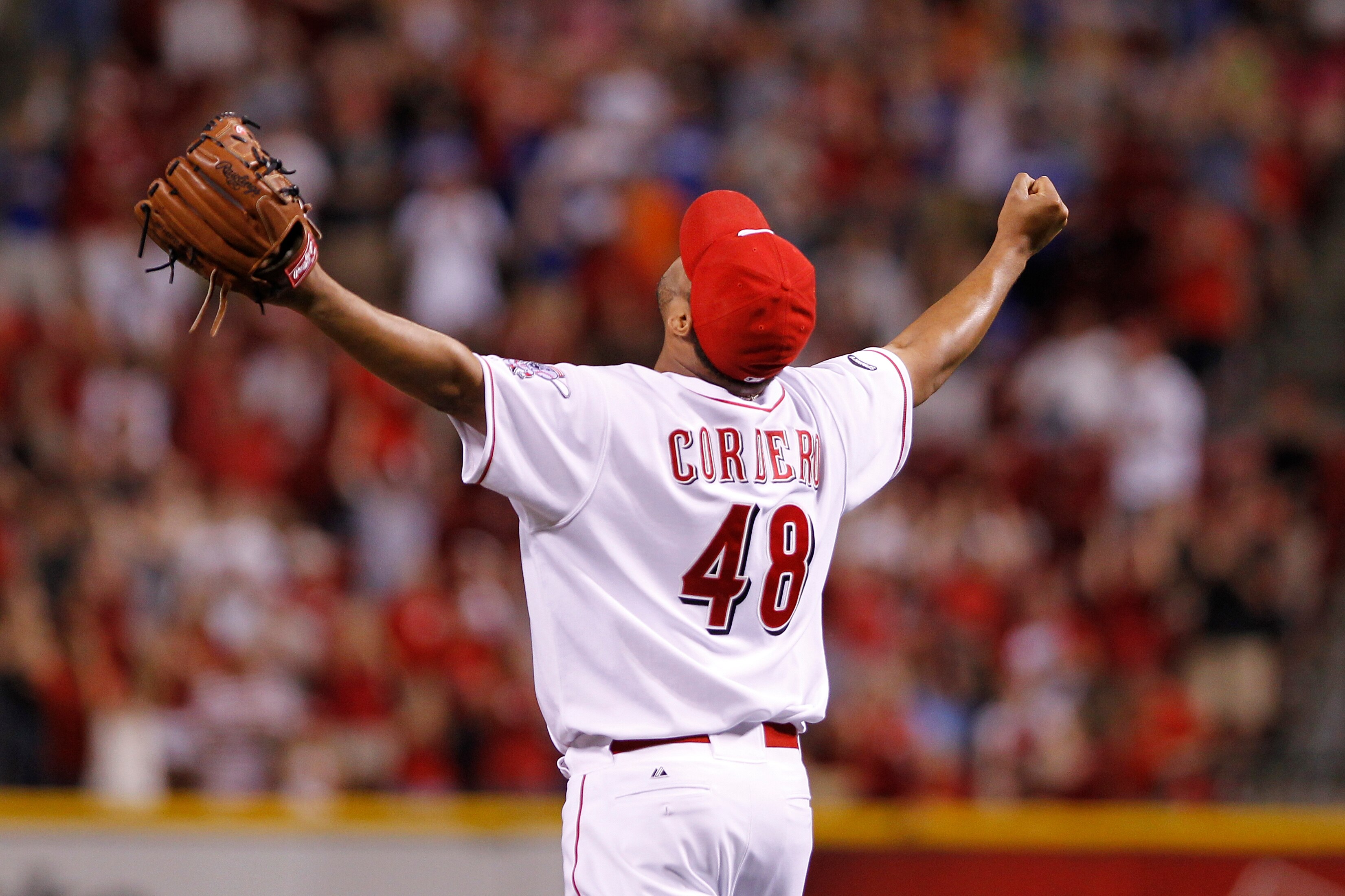 CINCINNATI, OH - JUNE 1: Francisco Cordero #48 of the Cincinnati Reds celebrates after the game against the Milwaukee Brewers at Great American Ball Park on June 1, 2011 in Cincinnati, Ohio. The Reds defeated the Brewers 4-3 as Cordero saved his 300th car CINCINNATI, OH - JUNE 1: Francisco Cordero #48 of the Cincinnati Reds celebrates after the game against the Milwaukee Brewers at Great American Ball Park on June 1, 2011 in Cincinnati, Ohio. The Reds defeated the Brewers 4-3 as Cordero saved his 300th car
