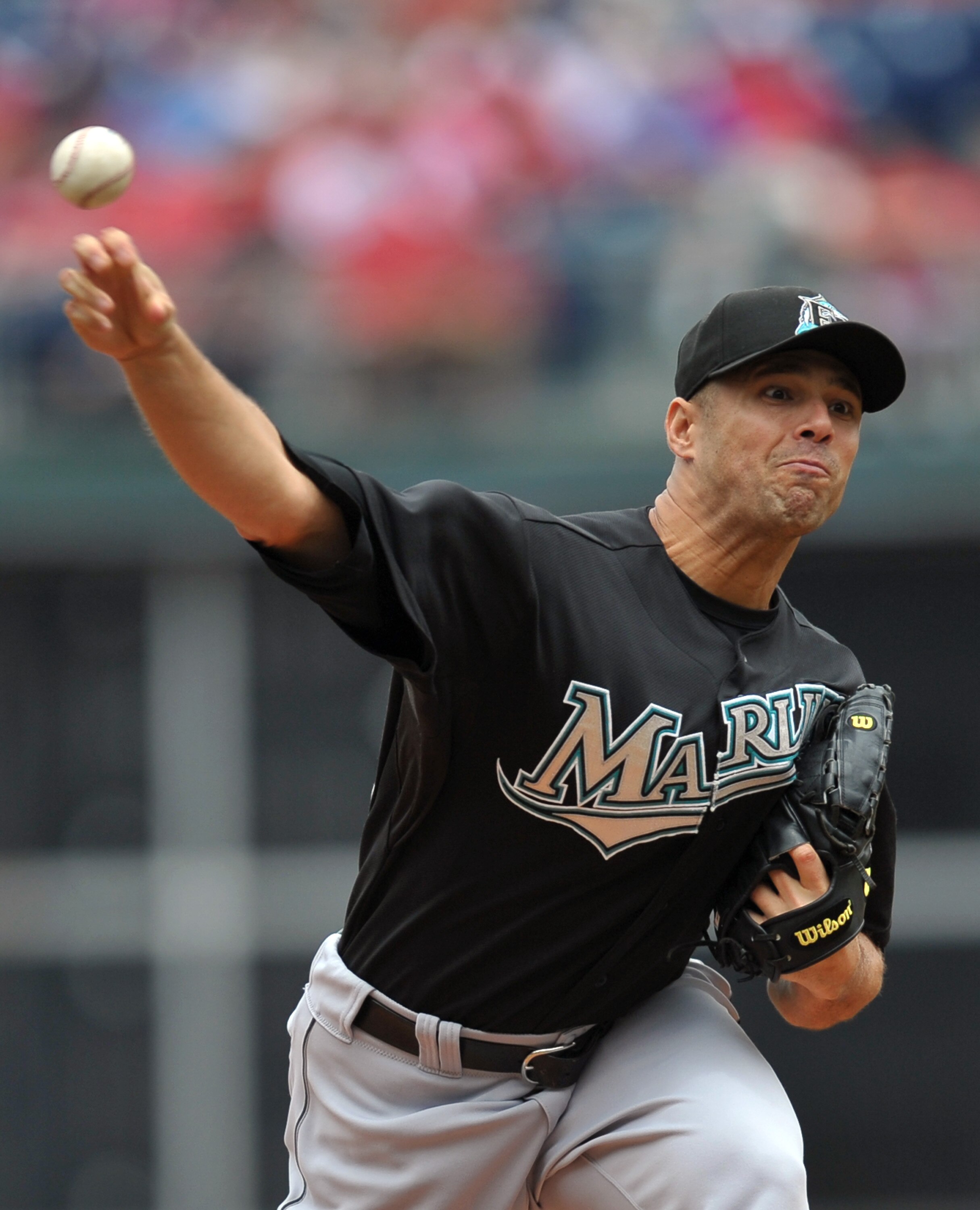 PHILADELPHIA, PA - JUNE 16: Starting pitcher Javier Vazquez #23 of the Florida Marlins delivers a pitch during the game against the Philadelphia Phillies at Citizens Bank Park on June 16, 2011 in Philadelphia, Pennsylvania. The Phillies won 3-0. (Photo by PHILADELPHIA, PA - JUNE 16: Starting pitcher Javier Vazquez #23 of the Florida Marlins delivers a pitch during the game against the Philadelphia Phillies at Citizens Bank Park on June 16, 2011 in Philadelphia, Pennsylvania. The Phillies won 3-0. (Photo by