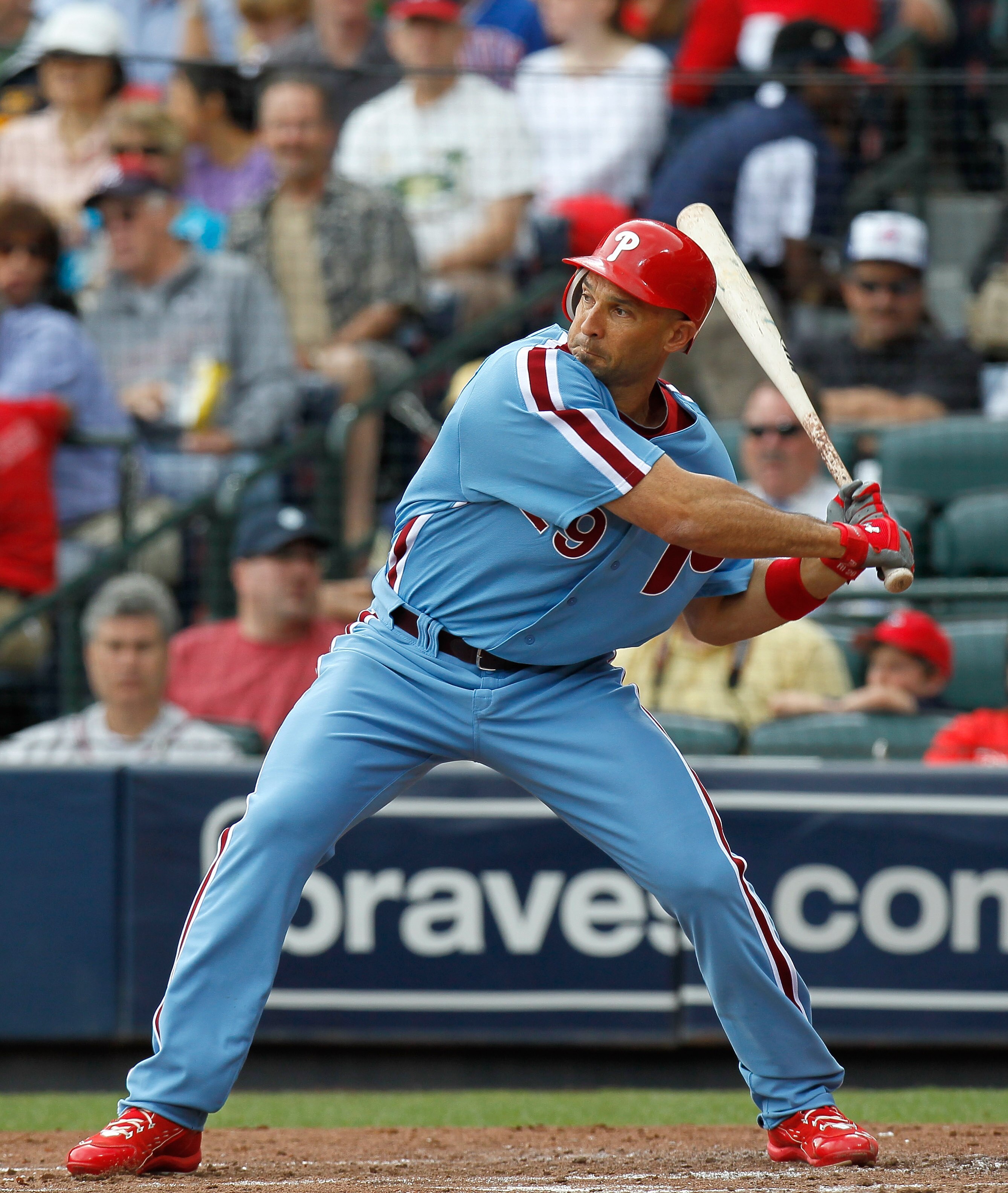 ATLANTA, GA - MAY 15: Raul Ibanez #29 of the Philadelphia Phillies against the Atlanta Braves at Turner Field on May 15, 2011 in Atlanta, Georgia. (Photo by Kevin C. Cox/Getty Images) ATLANTA, GA - MAY 15: Raul Ibanez #29 of the Philadelphia Phillies against the Atlanta Braves at Turner Field on May 15, 2011 in Atlanta, Georgia. (Photo by Kevin C. Cox/Getty Images)