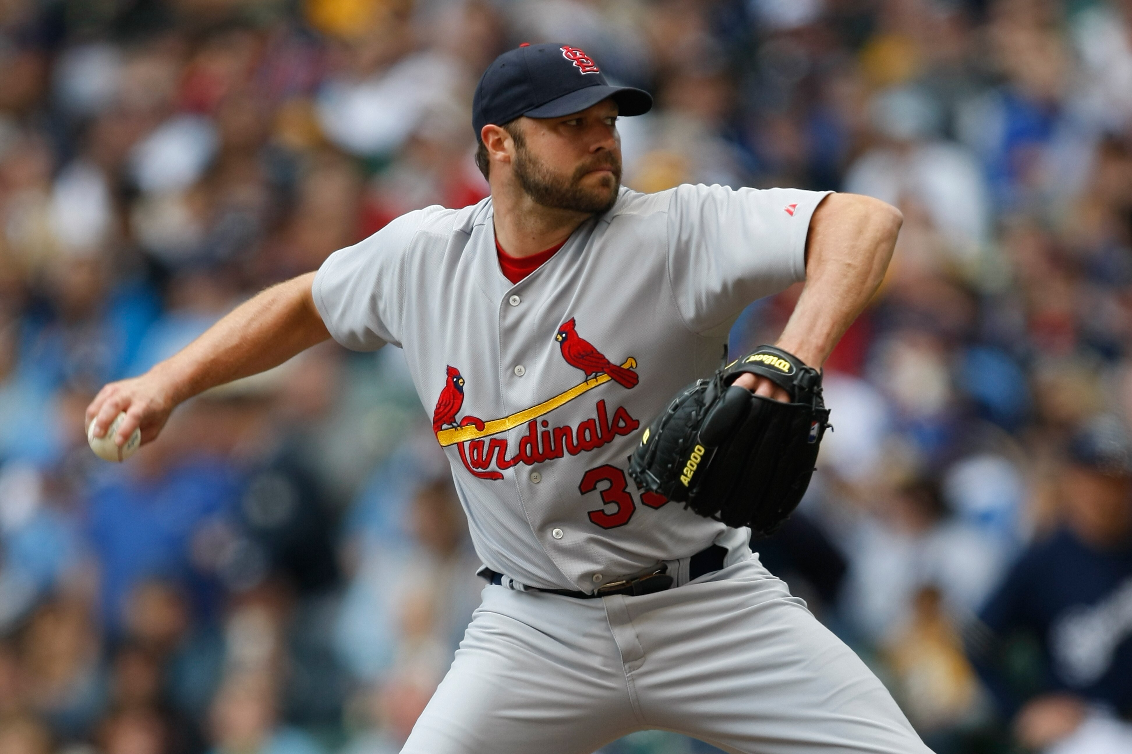 MILWAUKEE, WI - JUNE 12: Jake Westbrook #35 of the St. Louis Cardinals pitches against the Milwaukee Brewers at Miller Park on June 12, 2011 in Milwaukee, Wisconsin. (Photo by Scott Boehm/Getty Images) MILWAUKEE, WI - JUNE 12: Jake Westbrook #35 of the St. Louis Cardinals pitches against the Milwaukee Brewers at Miller Park on June 12, 2011 in Milwaukee, Wisconsin. (Photo by Scott Boehm/Getty Images)
