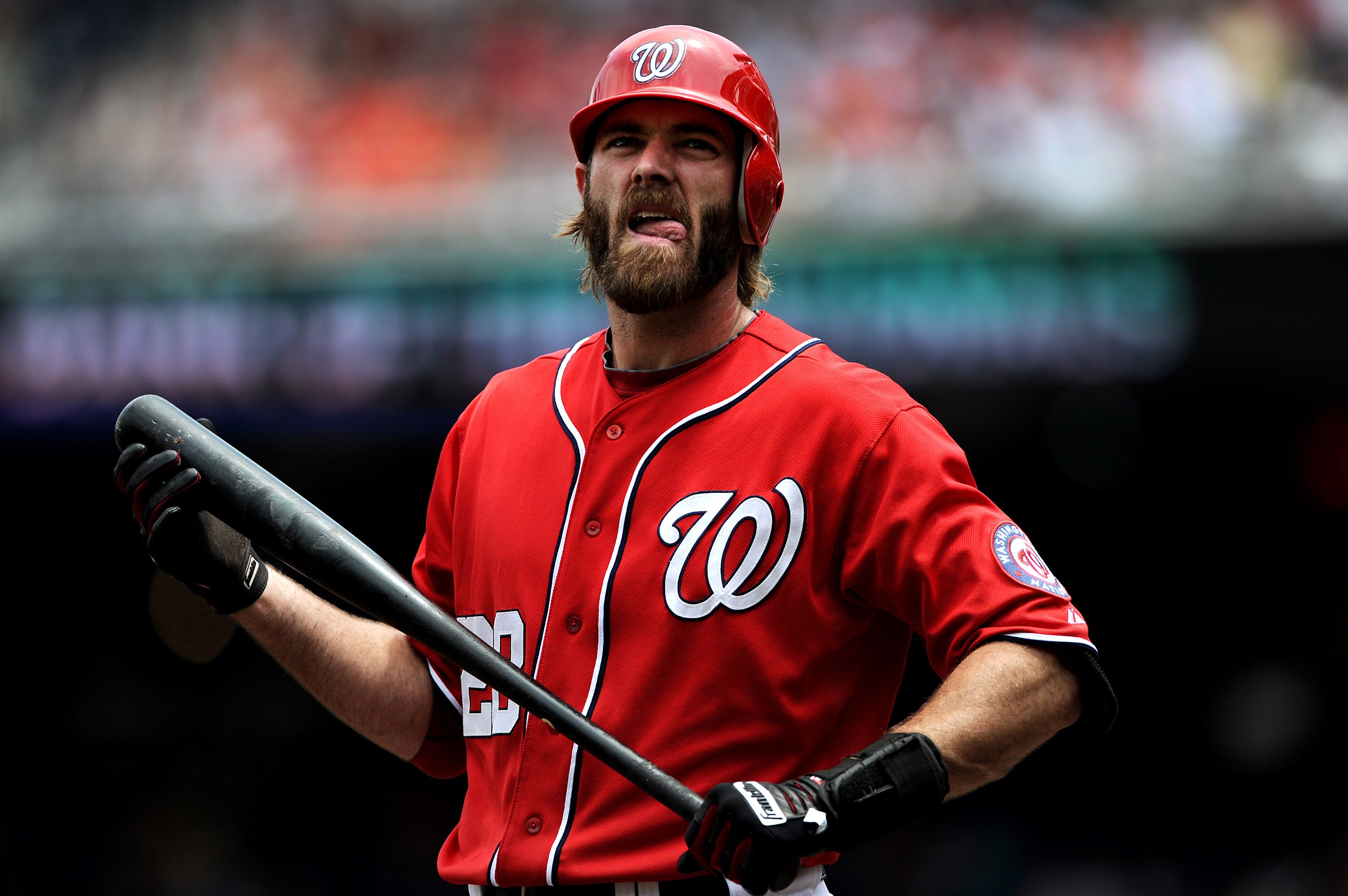 WASHINGTON, DC - JUNE 18: Jayson Werth #28 of the Washington Nationals shows a face after a strike is called in the second inning against the Baltimore Orioles at Nationals Park on June 18, 2011 in Washington, DC. (Photo by Patrick Smith/Getty Images) WASHINGTON, DC - JUNE 18: Jayson Werth #28 of the Washington Nationals shows a face after a strike is called in the second inning against the Baltimore Orioles at Nationals Park on June 18, 2011 in Washington, DC. (Photo by Patrick Smith/Getty Images)