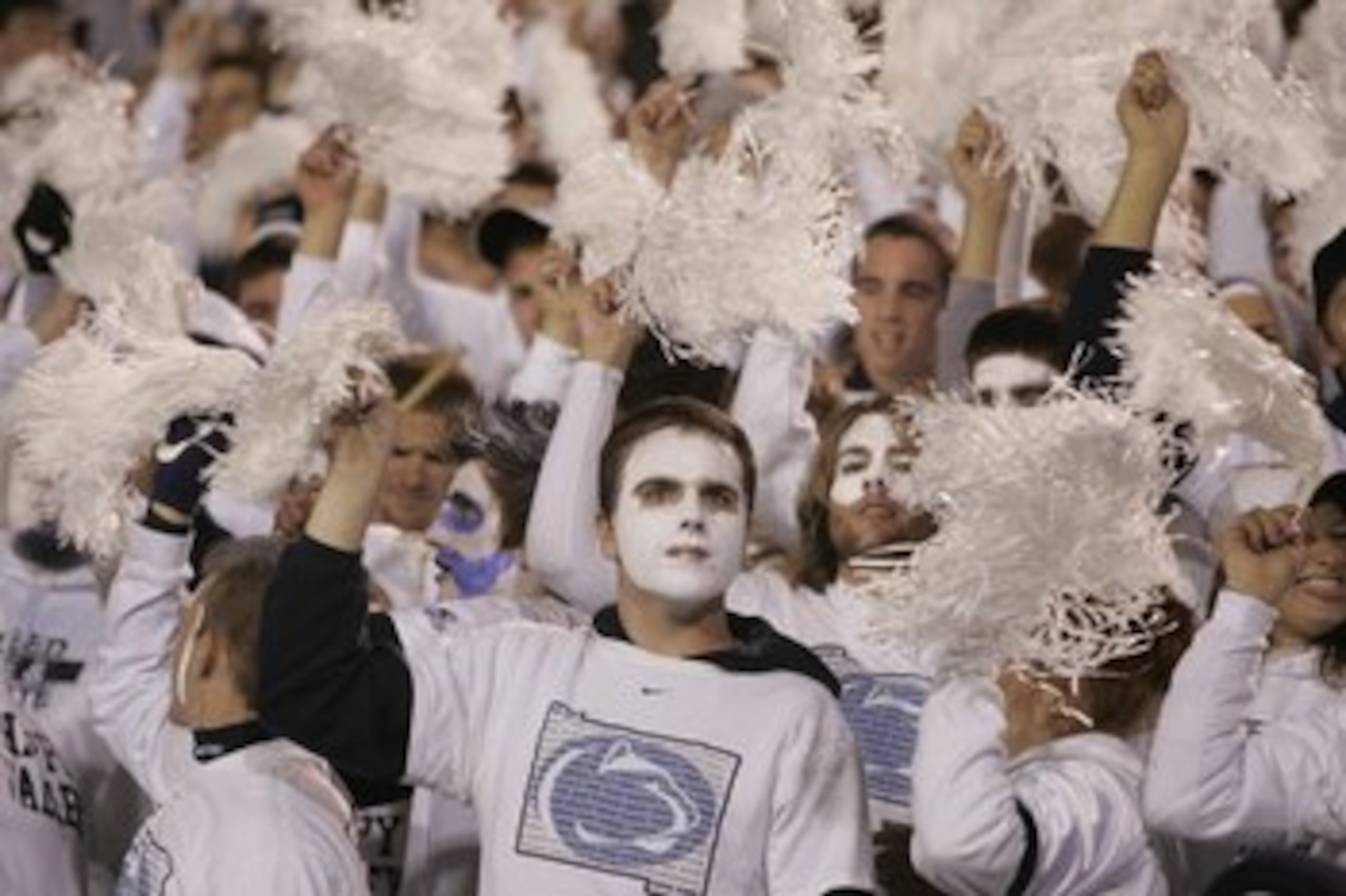 UNIVERSITY PARK, PA - OCTOBER 27: Penn State students cheer their Nittany Lions after staging a 'white out' during the game against the Ohio State Buckeyes at Beaver Stadium on October 27, 2007 in University Park, Pennsylvania. Ohio State won 37-17. (Phot