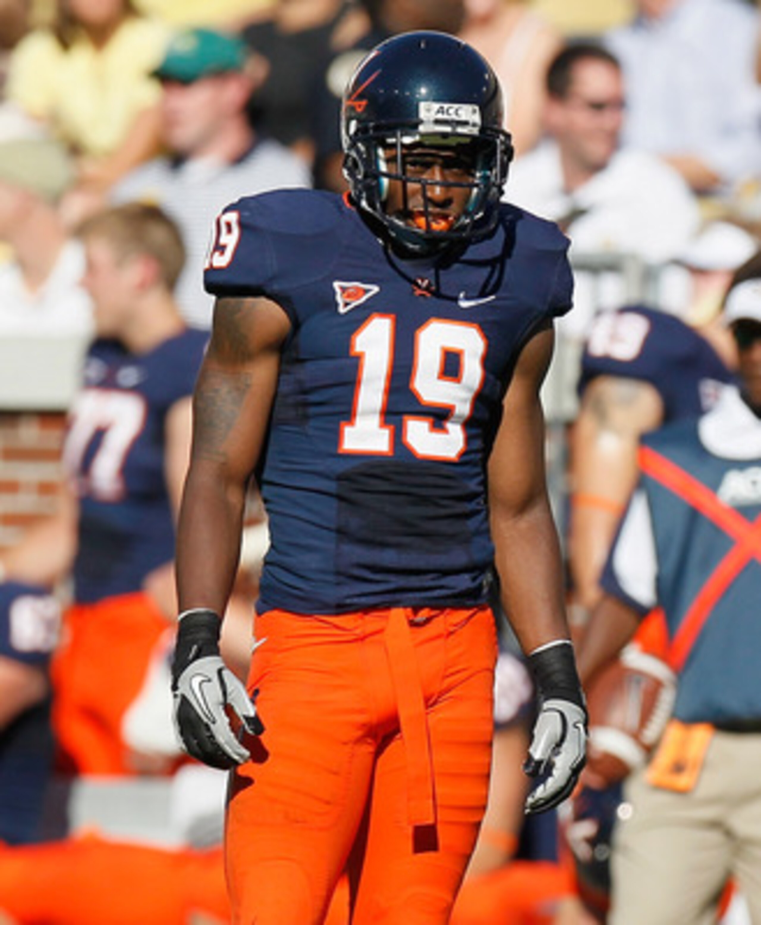 ATLANTA - OCTOBER 09:  Ras-I Dowling #19 of the Virginia Cavaliers against the Georgia Tech Yellow Jackets at Bobby Dodd Stadium on October 9, 2010 in Atlanta, Georgia.  (Photo by Kevin C. Cox/Getty Images)