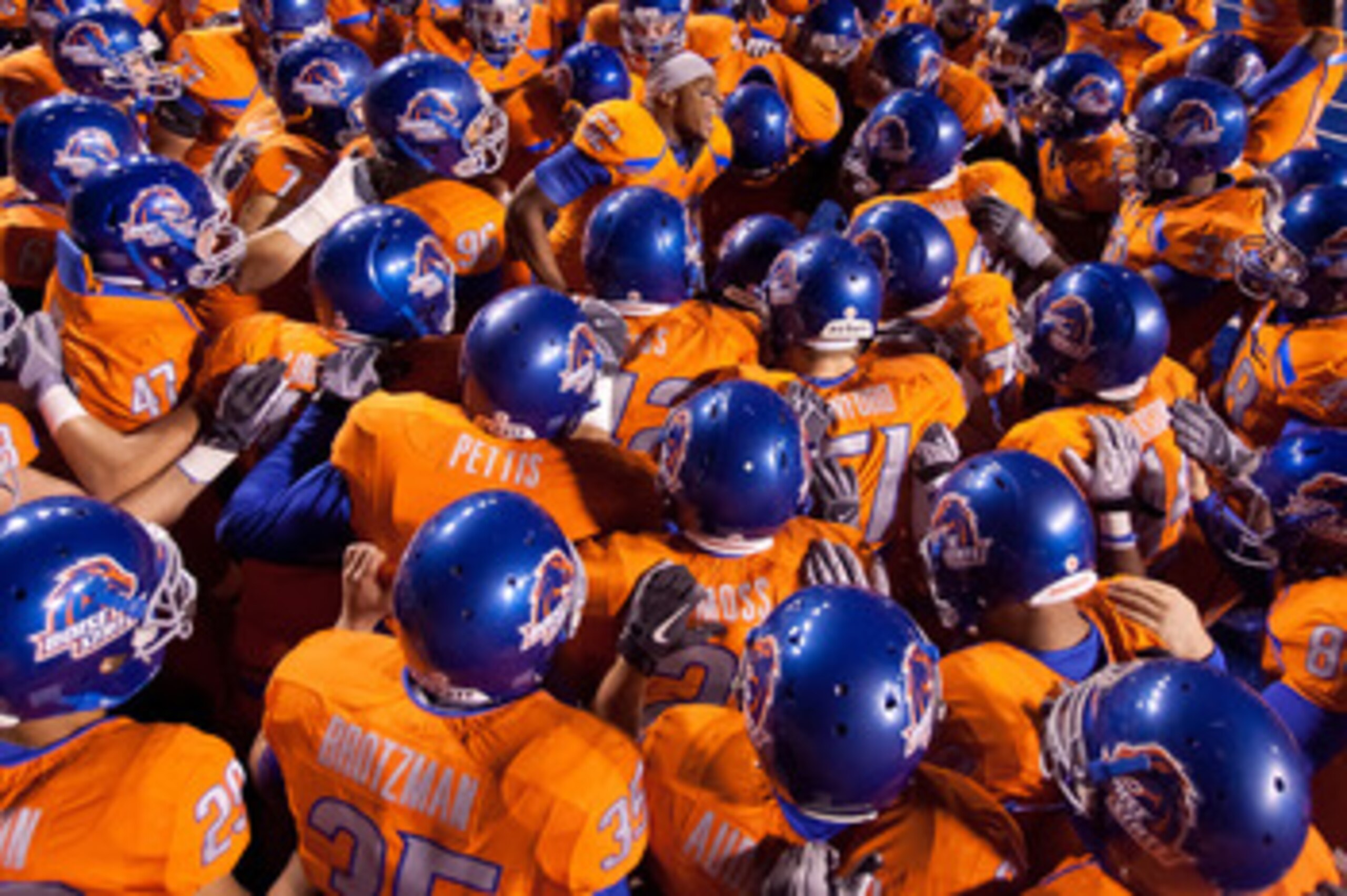 BOISE, ID - NOVEMBER 19: Derrell Acrey #52 psyches up the Boise State Broncos before the game against the Fresno State Bulldogs at Bronco Stadium on November 19, 2010 in Boise, Idaho. (Photo by Otto Kitsinger III/Getty Images) BOISE, ID - NOVEMBER 19: Derrell Acrey #52 psyches up the Boise State Broncos before the game against the Fresno State Bulldogs at Bronco Stadium on November 19, 2010 in Boise, Idaho. (Photo by Otto Kitsinger III/Getty Images)