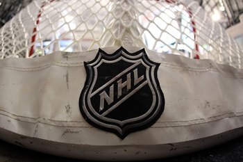 DALLAS - APRIL 08:  An NHL logo on a goal at American Airlines Center on April 8, 2010 in Dallas, Texas.  (Photo by Ronald Martinez/Getty Images)
