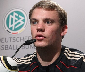 PRETORIA, SOUTH AFRICA - JULY 05:  Manuel Neuer of Germany speaks to the media in the media center at the Velmore Grand Hote on July 5, 2010 in Pretoria, South Africa.  (Photo by Joern Pollex/Getty Images)