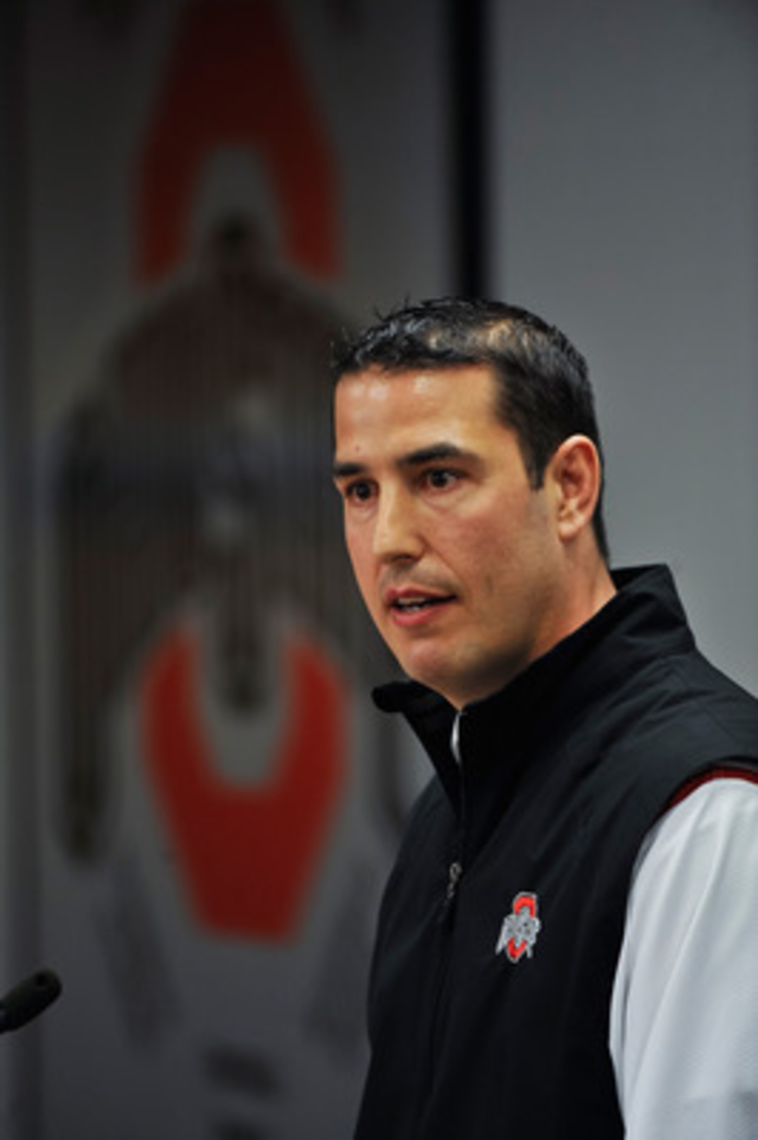 COLUMBUS, OH - MARCH 30: Assistant Head Coach Luke Fickell speaks to the media during a press conference before the start of Spring practices at the Woody Hayes Athletic Center at The Ohio State University on March 30, 2011 in Columbus, Ohio. Fickell wil COLUMBUS, OH - MARCH 30: Assistant Head Coach Luke Fickell speaks to the media during a press conference before the start of Spring practices at the Woody Hayes Athletic Center at The Ohio State University on March 30, 2011 in Columbus, Ohio. Fickell wil