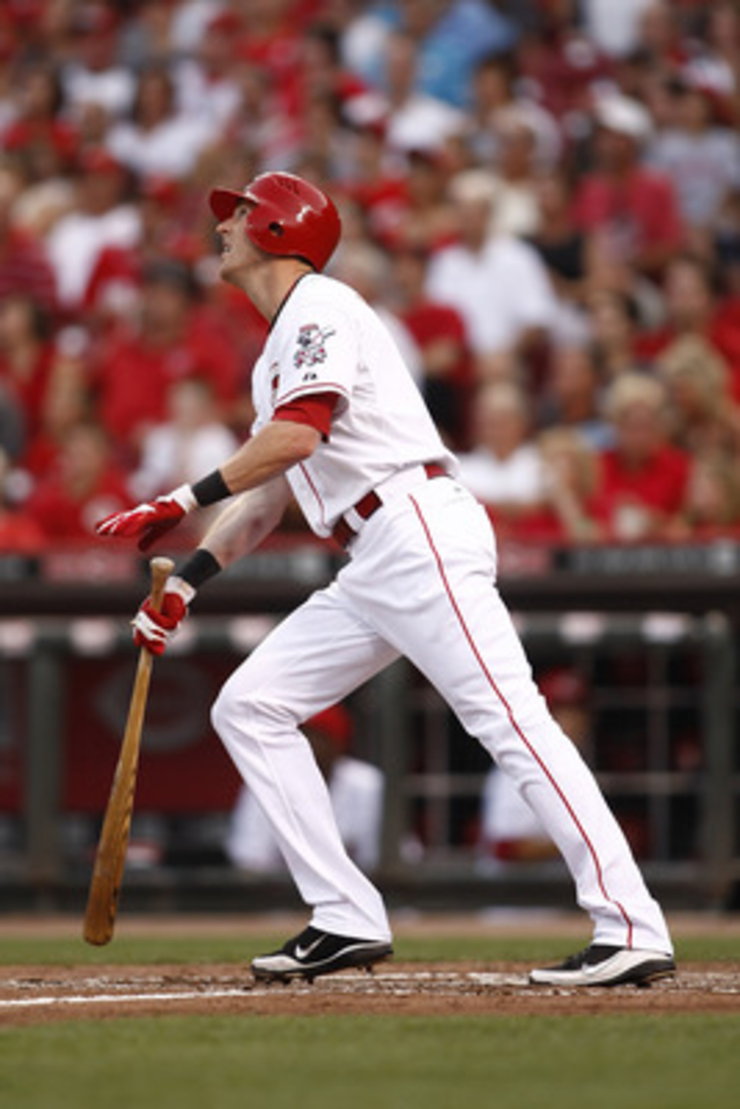 CINCINNATI, OH - JUNE 17: Drew Stubbs #6 of the Cincinnati Reds hits an inside the park home run during the game against the Toronto Blue Jays on June 17, 2011 at Great American Ball Park in Cincinnati, Ohio. The Toronto Blue Jays defeated the Cincinnat CINCINNATI, OH - JUNE 17: Drew Stubbs #6 of the Cincinnati Reds hits an inside the park home run during the game against the Toronto Blue Jays on June 17, 2011 at Great American Ball Park in Cincinnati, Ohio. The Toronto Blue Jays defeated the Cincinnat