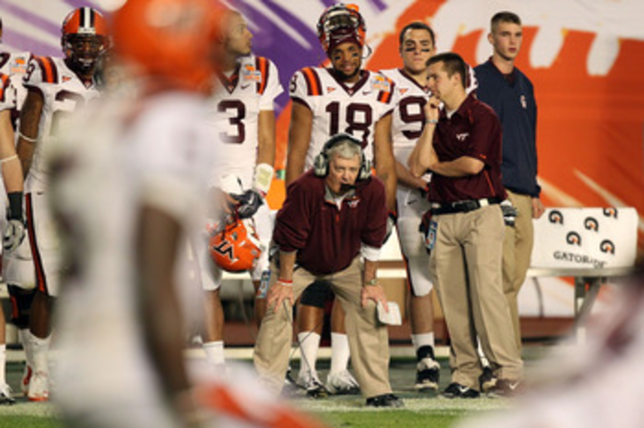 MIAMI, FL - JANUARY 03: Head coach Frank Beamer of the Virginia Tech Hokies looks on against the Stanford Cardinal during the 2011 Discover Orange Bowl at Sun Life Stadium on January 3, 2011 in Miami, Florida. Stanford won 40-12. (Photo by Streeter Lecka/ MIAMI, FL - JANUARY 03: Head coach Frank Beamer of the Virginia Tech Hokies looks on against the Stanford Cardinal during the 2011 Discover Orange Bowl at Sun Life Stadium on January 3, 2011 in Miami, Florida. Stanford won 40-12. (Photo by Streeter Lecka/