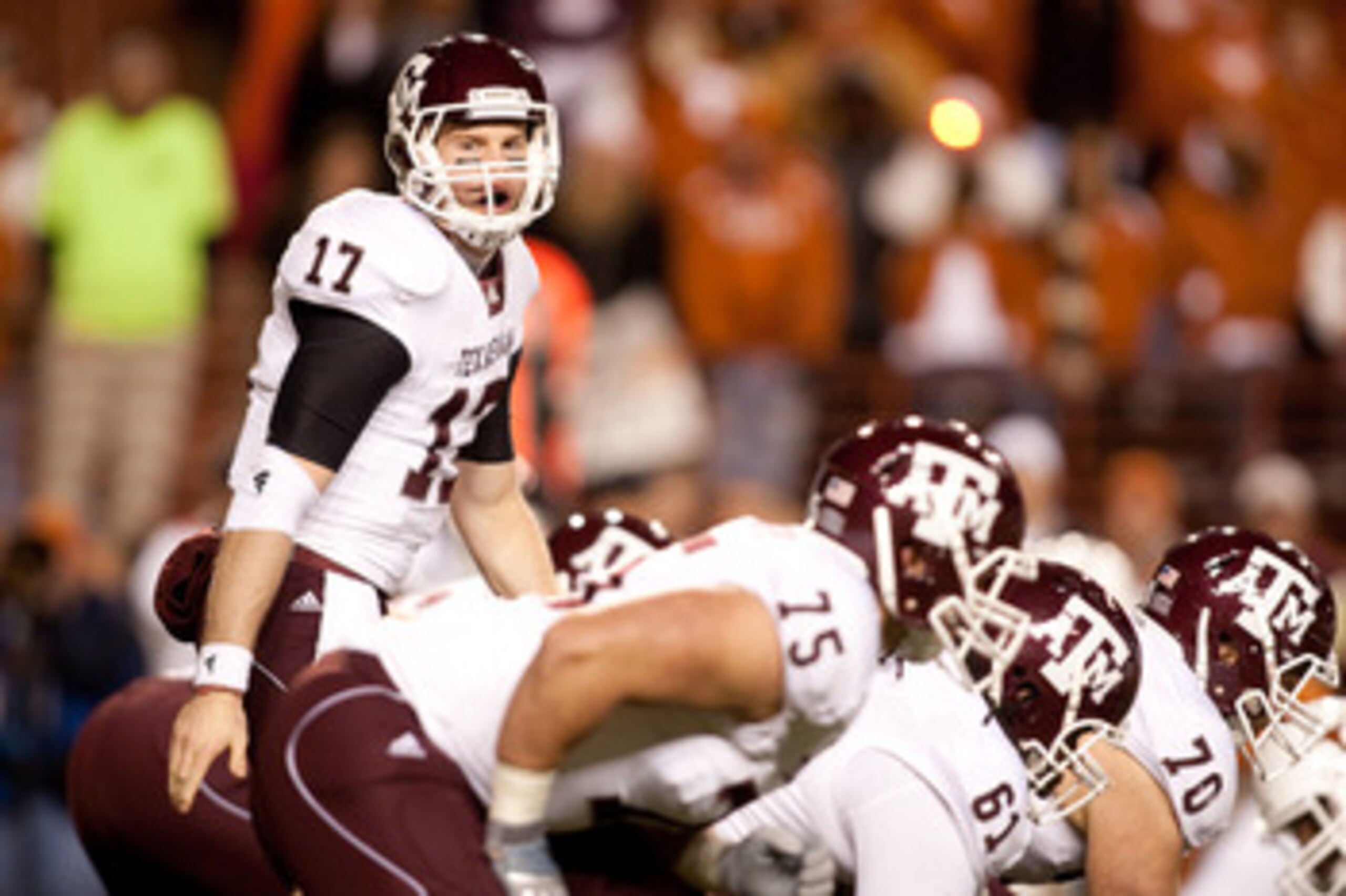 AUSTIN, TX - NOVEMBER 25: Quarterback Ryan Tannehill #17 of Texas A&M during the game against University of Texas in the first half at Darrell K. Royal-Texas Memorial Stadium on November 25, 2010 in Austin, Texas. (Photo by Darren Carroll/Getty Images) AUSTIN, TX - NOVEMBER 25: Quarterback Ryan Tannehill #17 of Texas A&M during the game against University of Texas in the first half at Darrell K. Royal-Texas Memorial Stadium on November 25, 2010 in Austin, Texas. (Photo by Darren Carroll/Getty Images)