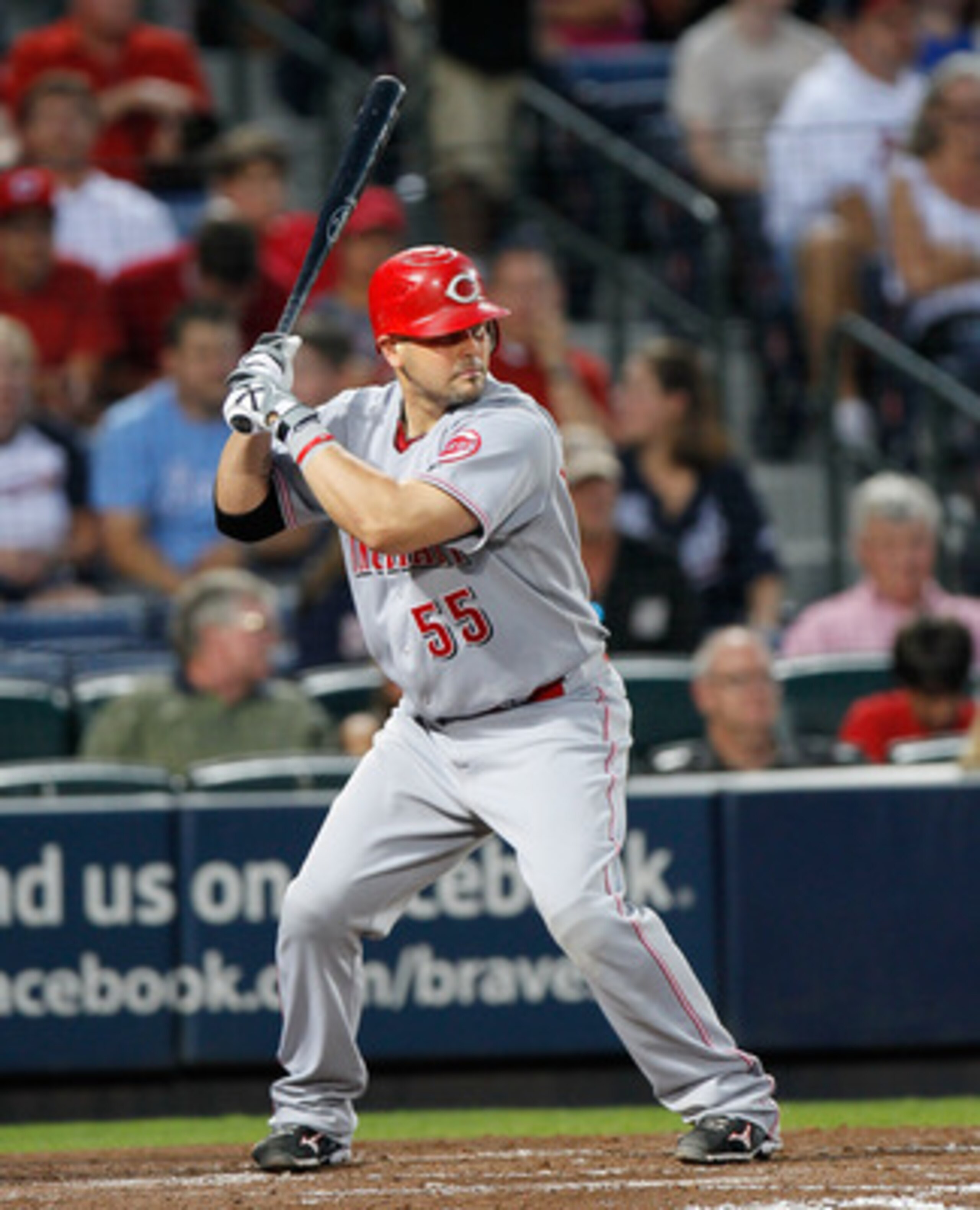ATLANTA, GA - MAY 27: Ramon Hernandez #55 of the Cincinnati Reds against the Atlanta Braves at Turner Field on May 27, 2011 in Atlanta, Georgia. (Photo by Kevin C. Cox/Getty Images) ATLANTA, GA - MAY 27: Ramon Hernandez #55 of the Cincinnati Reds against the Atlanta Braves at Turner Field on May 27, 2011 in Atlanta, Georgia. (Photo by Kevin C. Cox/Getty Images)