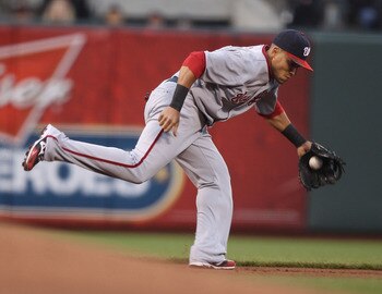 SAN FRANCISCO, CA - JUNE 6:  Ian Desmond #6 of the Washington Nationals fields a ball hit by Aaron Rowand of the San Francisco Giants during an MLB game at AT&T Park on June 6, 2011 in San Francisco, California. (Photo by Jed Jacobsohn/Getty Images)