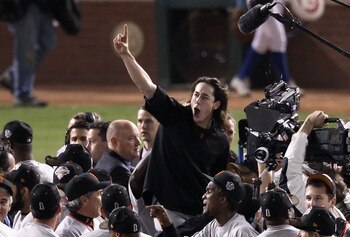 ARLINGTON, TX - NOVEMBER 01:  Pitcher Tim Lincecum #55 of the San Francisco Giants and teammates celebrate defeating the Texas Rangers 3-1 to win the 2010 MLB World Series at Rangers Ballpark in Arlington on November 1, 2010 in Arlington, Texas.  (Photo b