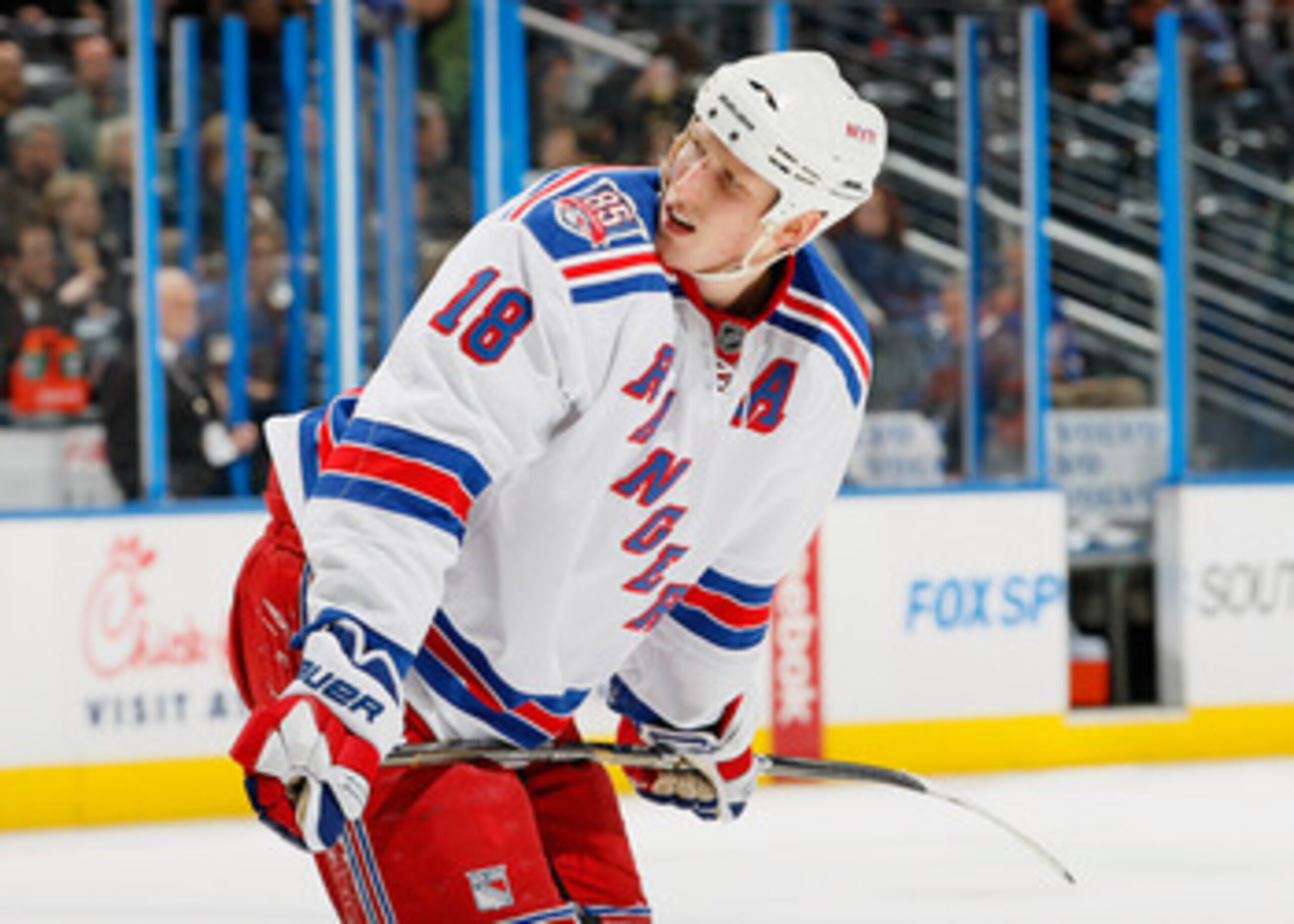 ATLANTA, GA - FEBRUARY 11:  Marc Staal #18 of the New York Rangers reacts after being called for a penalty against the Atlanta Thrashers at Philips Arena on February 11, 2011 in Atlanta, Georgia.  (Photo by Kevin C. Cox/Getty Images)