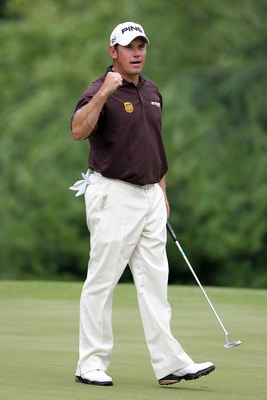 BETHESDA, MD - JUNE 18:  Lee Westwood of England celebrates making eagle on the 16th hole during the third round of the 111th U.S. Open at Congressional Country Club on June 18, 2011 in Bethesda, Maryland.  (Photo by Jamie Squire/Getty Images)