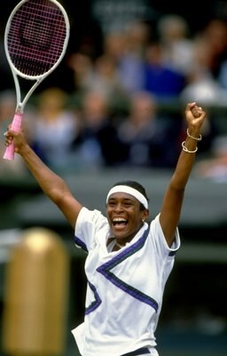 Jun-Jul 1990:  Zina Garrison-Jackson of the USA punches the air in celebration after victory in a match during the Lawn Tennis Championships at Wimbledon in London.  \ Mandatory Credit: Bob  Martin/Allsport