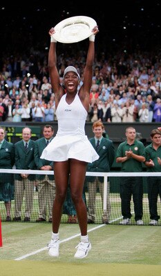 LONDON - JULY 02:  Venus Williams of USA holds the trophy after Williams won in three sets against Lindsay Davenport of USA during the Ladies Final on twelfth day of the Wimbledon Lawn Tennis Championship on July 2, 2005 at the All England Lawn Tennis and